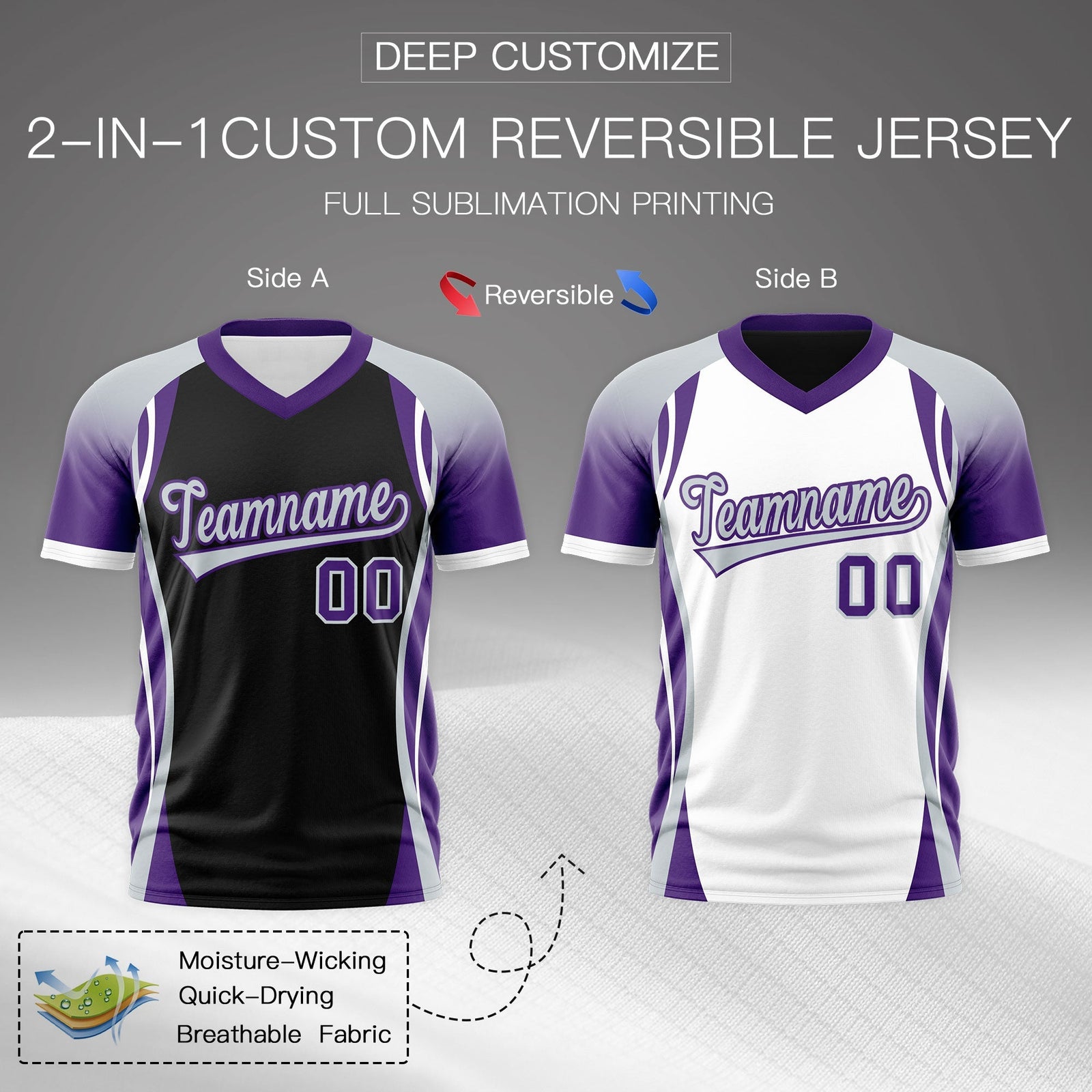 Custom Black Gray Purple Reversible Breathable T-shirt| KXKSHOP