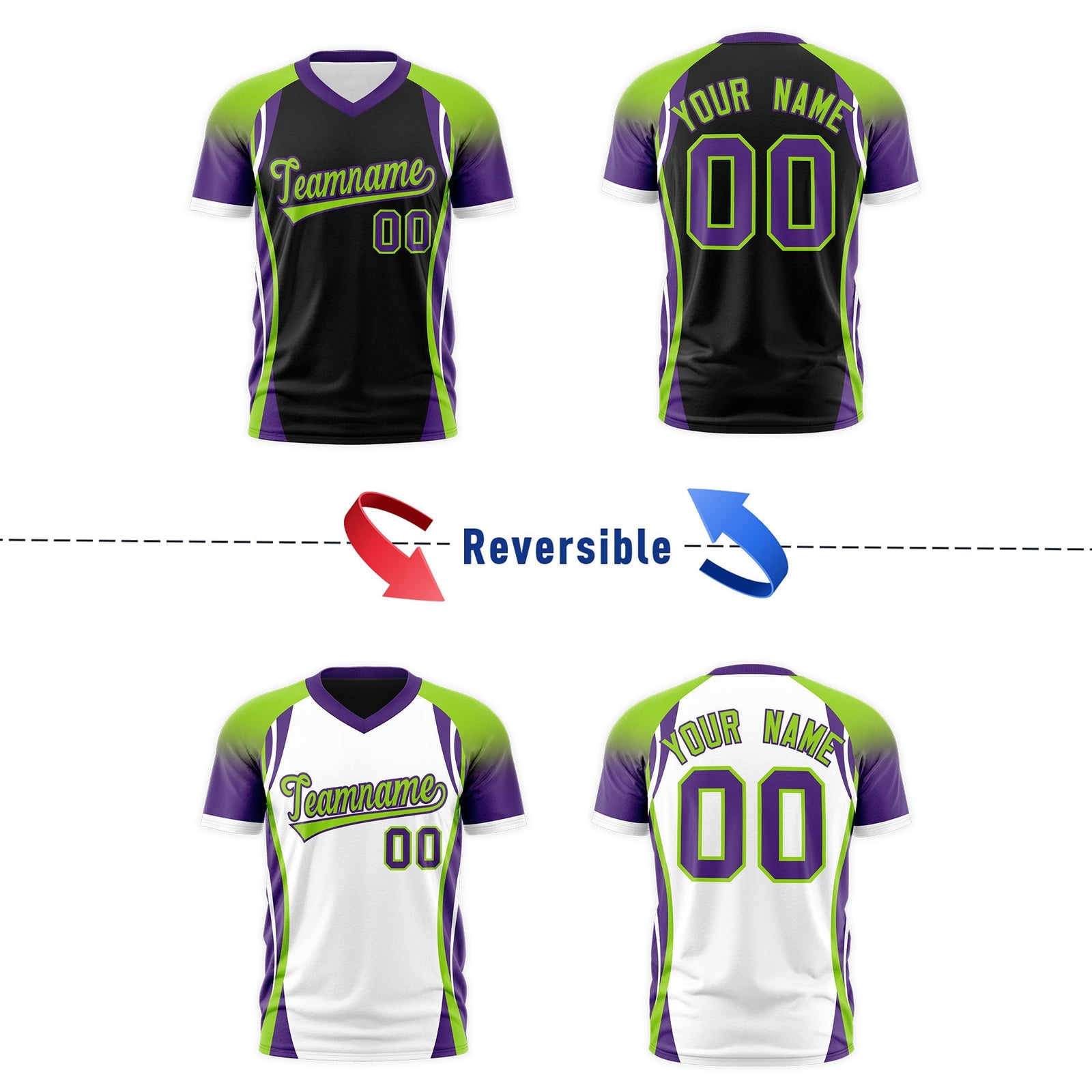 Custom Black Neon Green Purple Reversible Breathable T-shirt| KXKSHOP