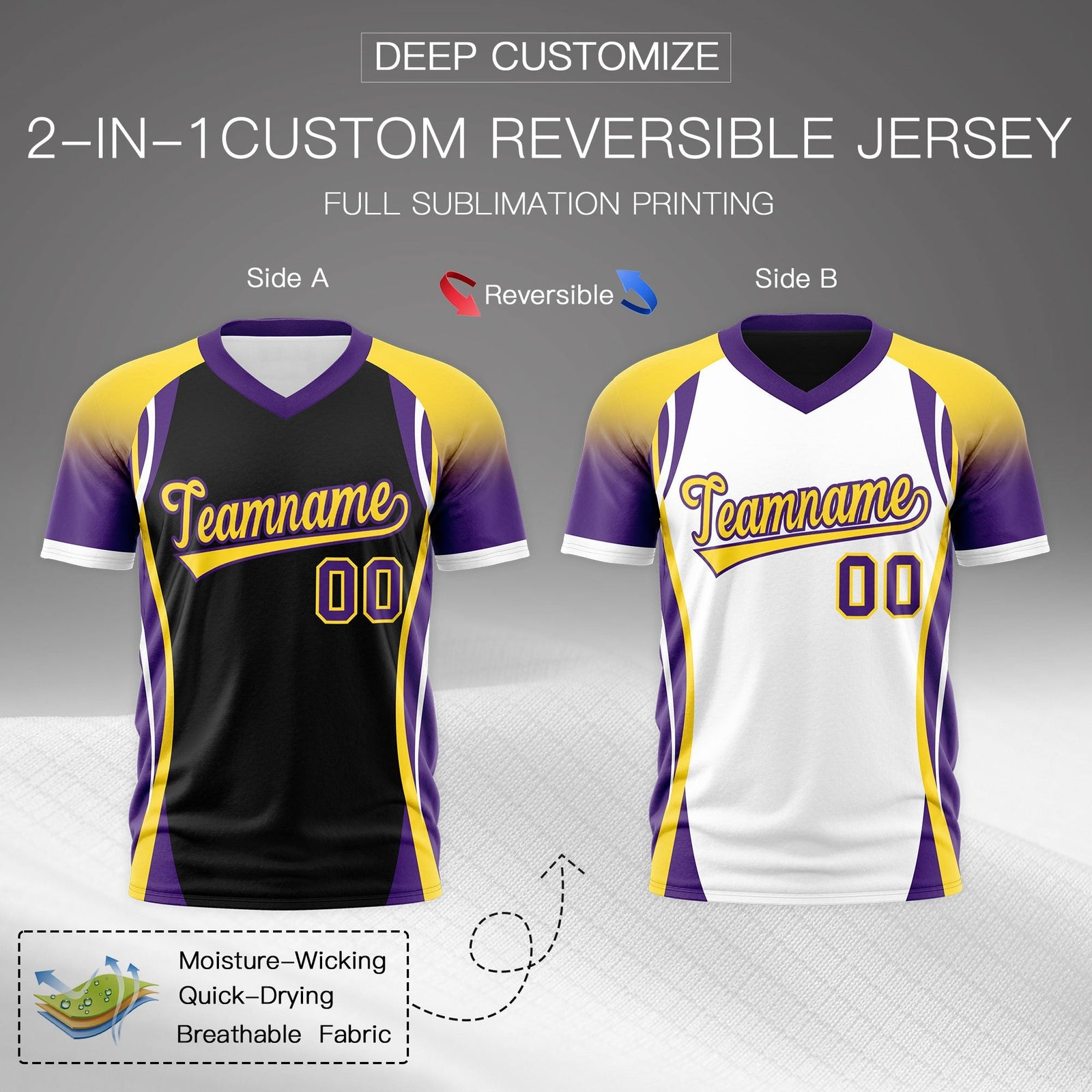 Custom Black Gold Purple Reversible Wrinkle-Resistant T-shirt| KXKSHOP