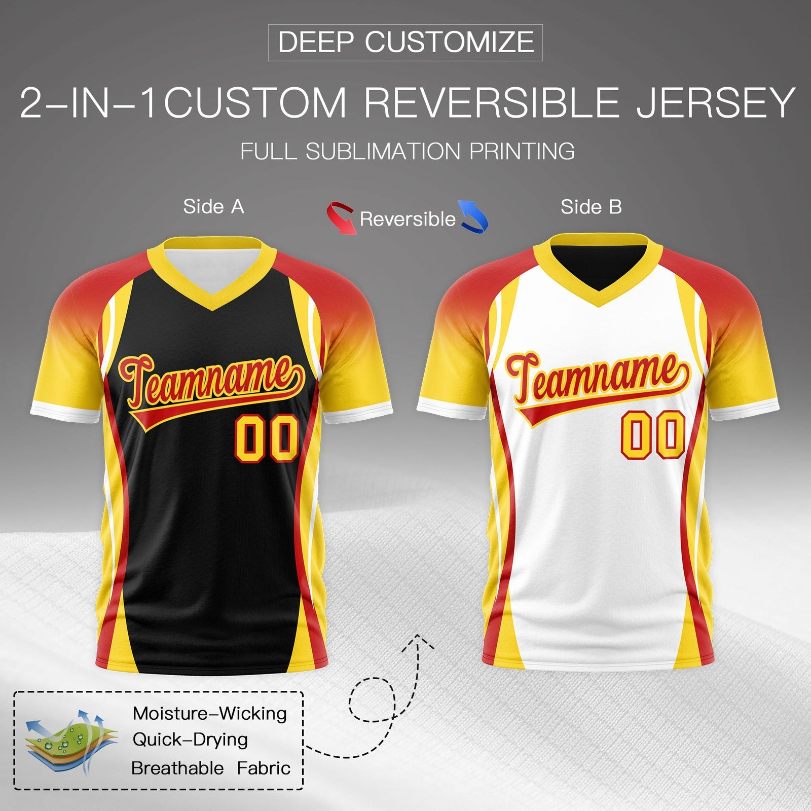 Custom Black Red Gold Reversible Wrinkle-Resistant T-shirt| KXKSHOP