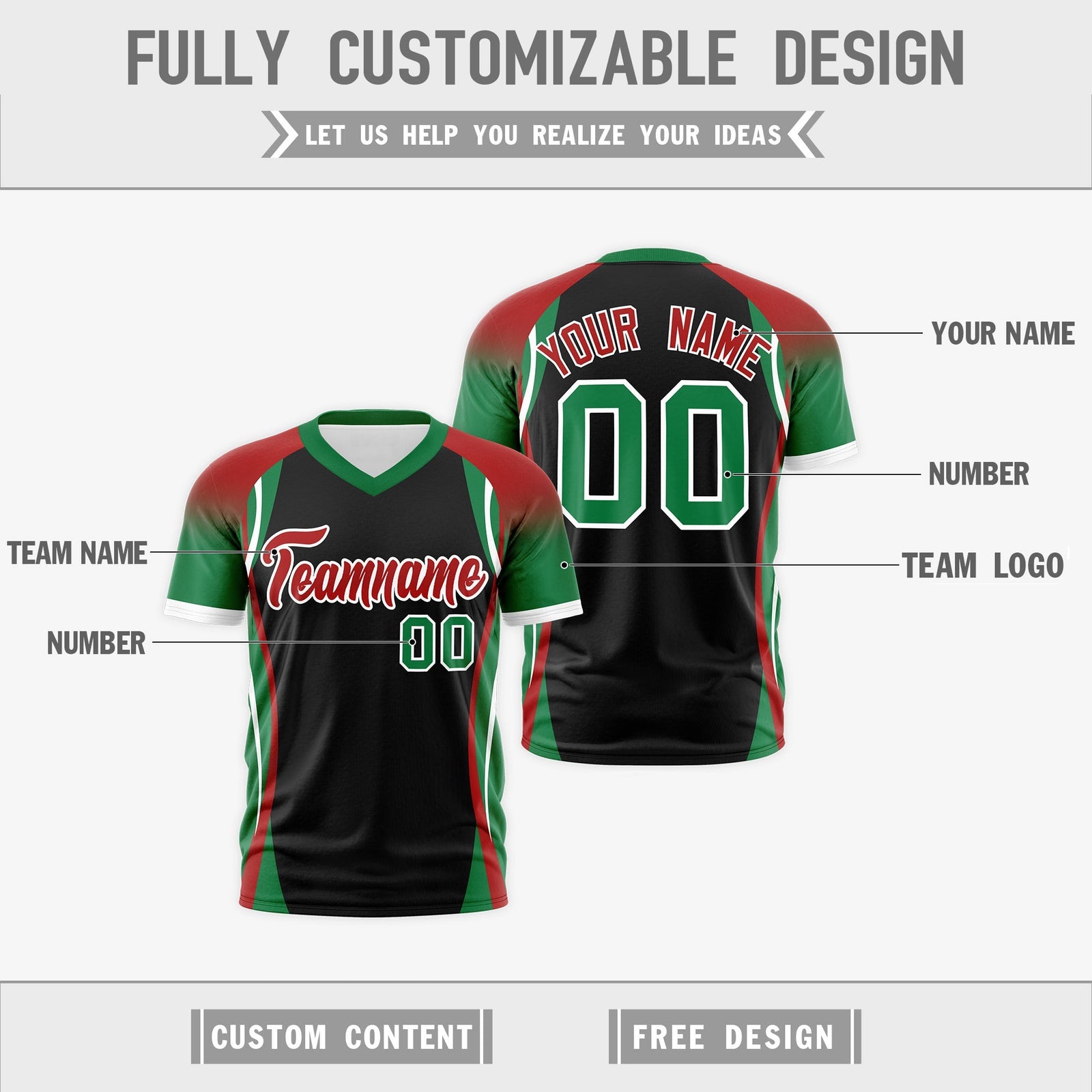 Custom Black Red Kelly Green Reversible Wrinkle-Resistant T-shirt| KXKSHOP