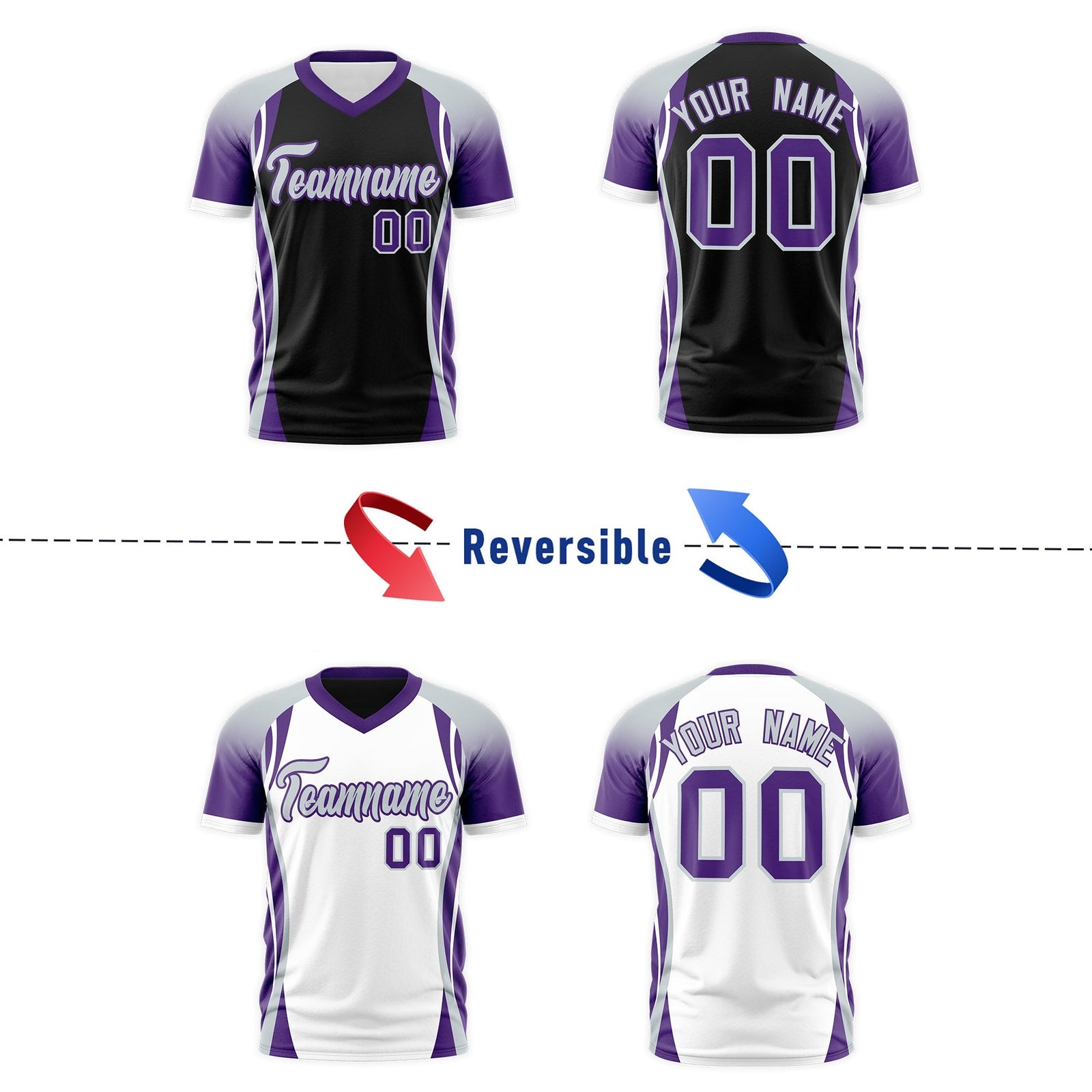 Custom Black Gray Purple Reversible Breathable T-shirt| KXKSHOP