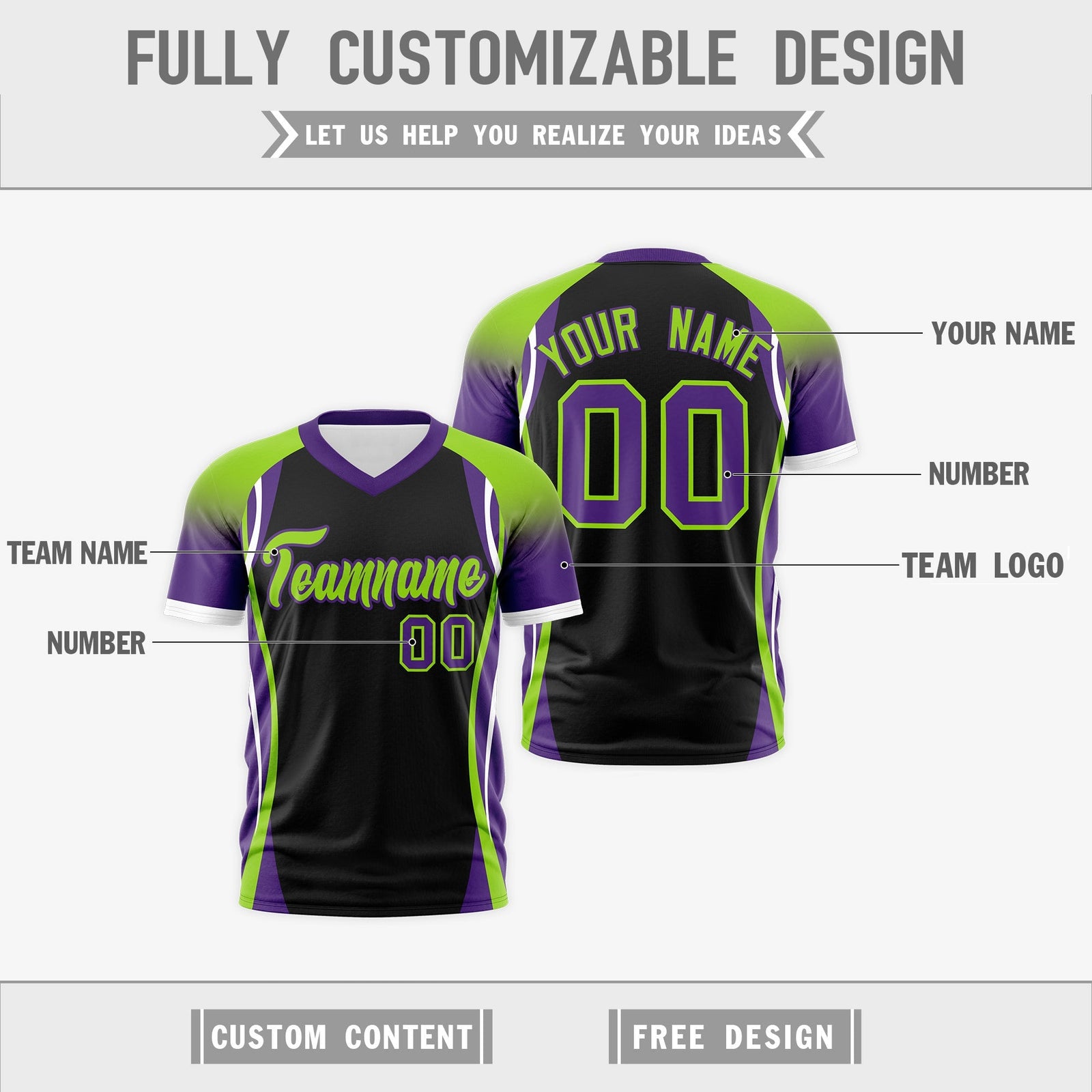 Custom Black Neon Green Purple Reversible Breathable T-shirt| KXKSHOP