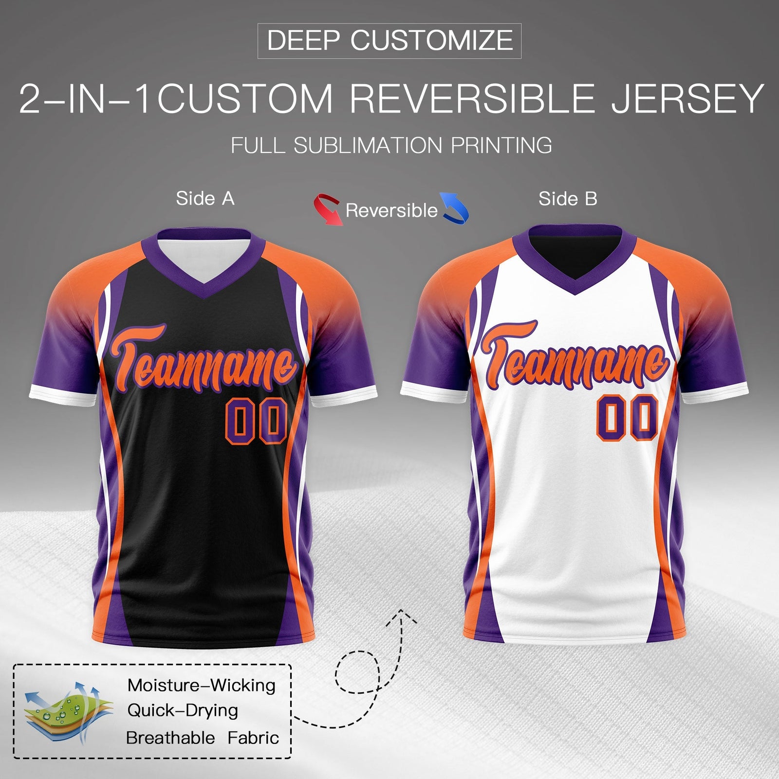 Custom Black Orange Purple Reversible Wrinkle-Resistant T-shirt| KXKSHOP