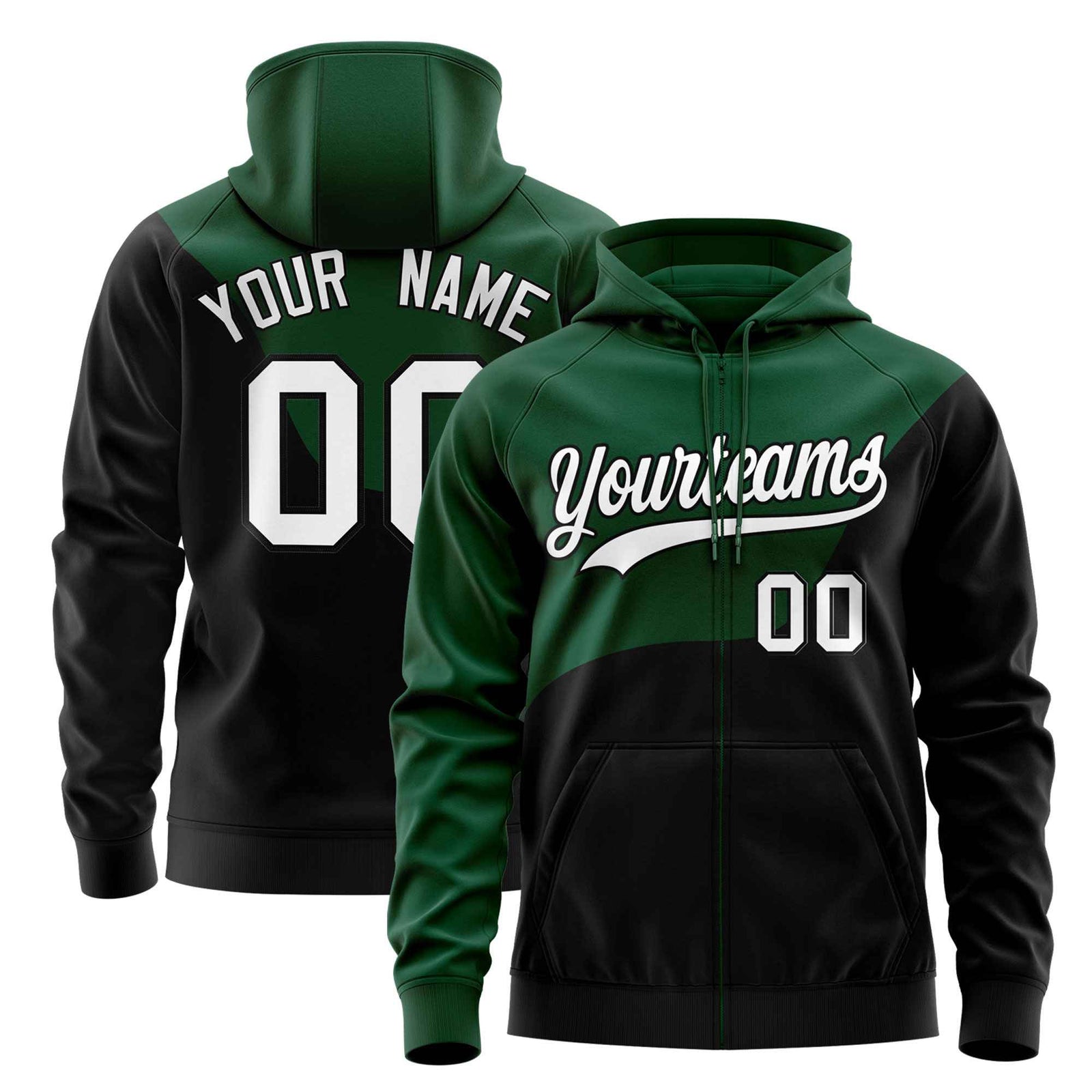 Custom Kelly Green Black Color Block Varsity Full-Zip Letterman Wave Hoodie Jacket