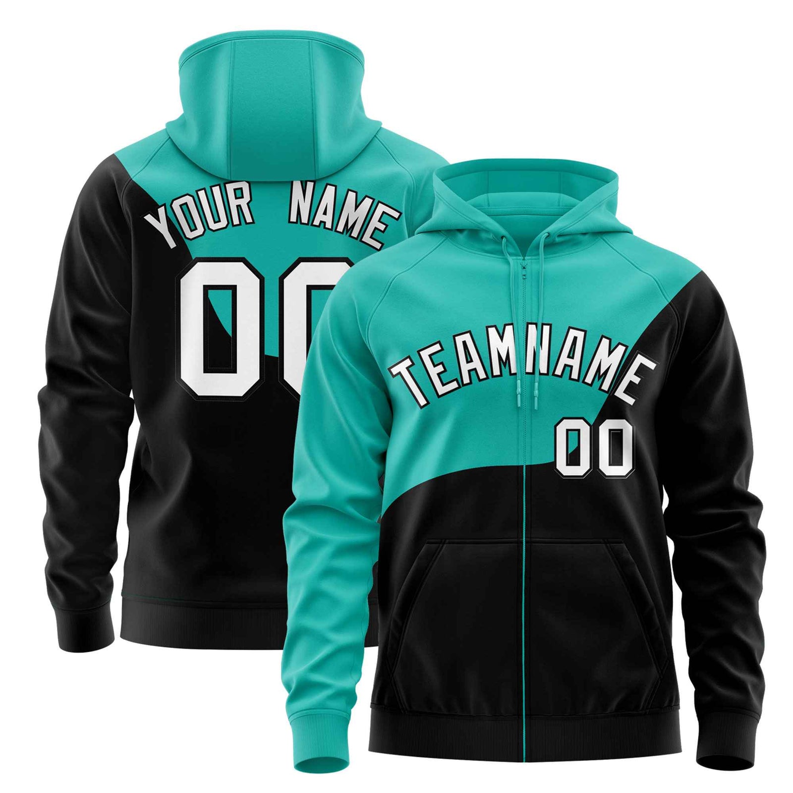 Custom Bright Green Black Color Block Varsity Full-Zip Letterman Wave Hoodie Jacket