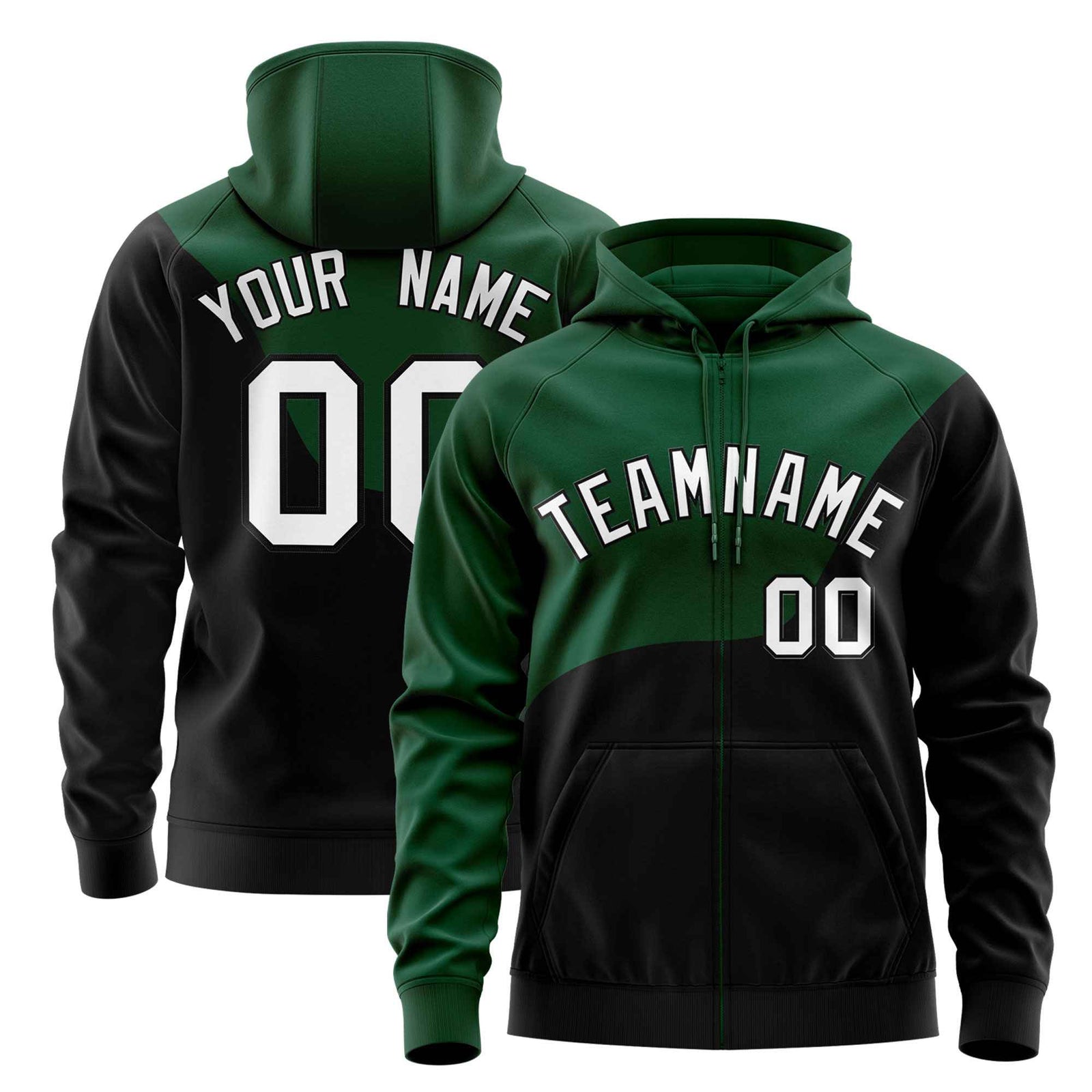 Custom Kelly Green Black Color Block Varsity Full-Zip Letterman Wave Hoodie Jacket