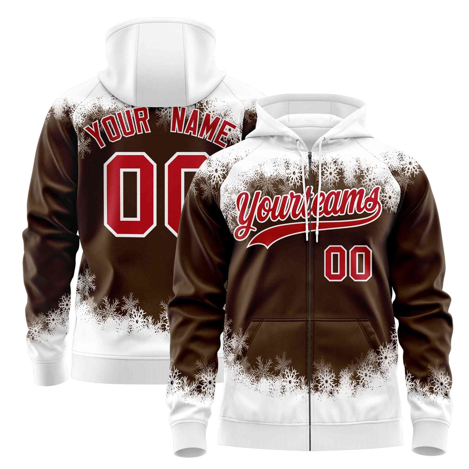 Custom Light Brown White Christmas Graffiti Pattern Athletic Full-Zip Hoodie
