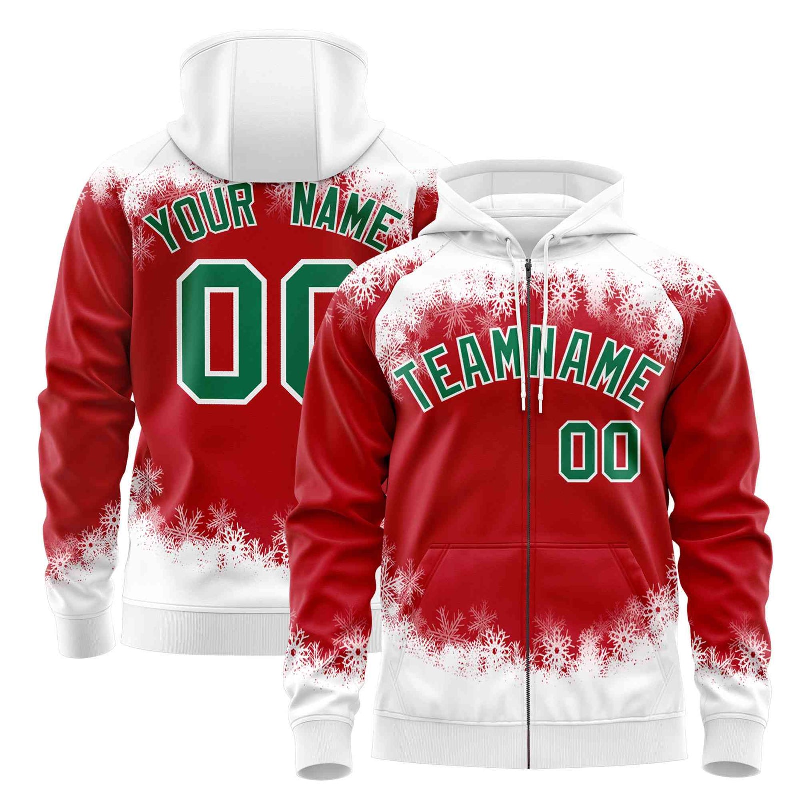 Custom Red White Christmas Graffiti Pattern Athletic Full-Zip Hoodie
