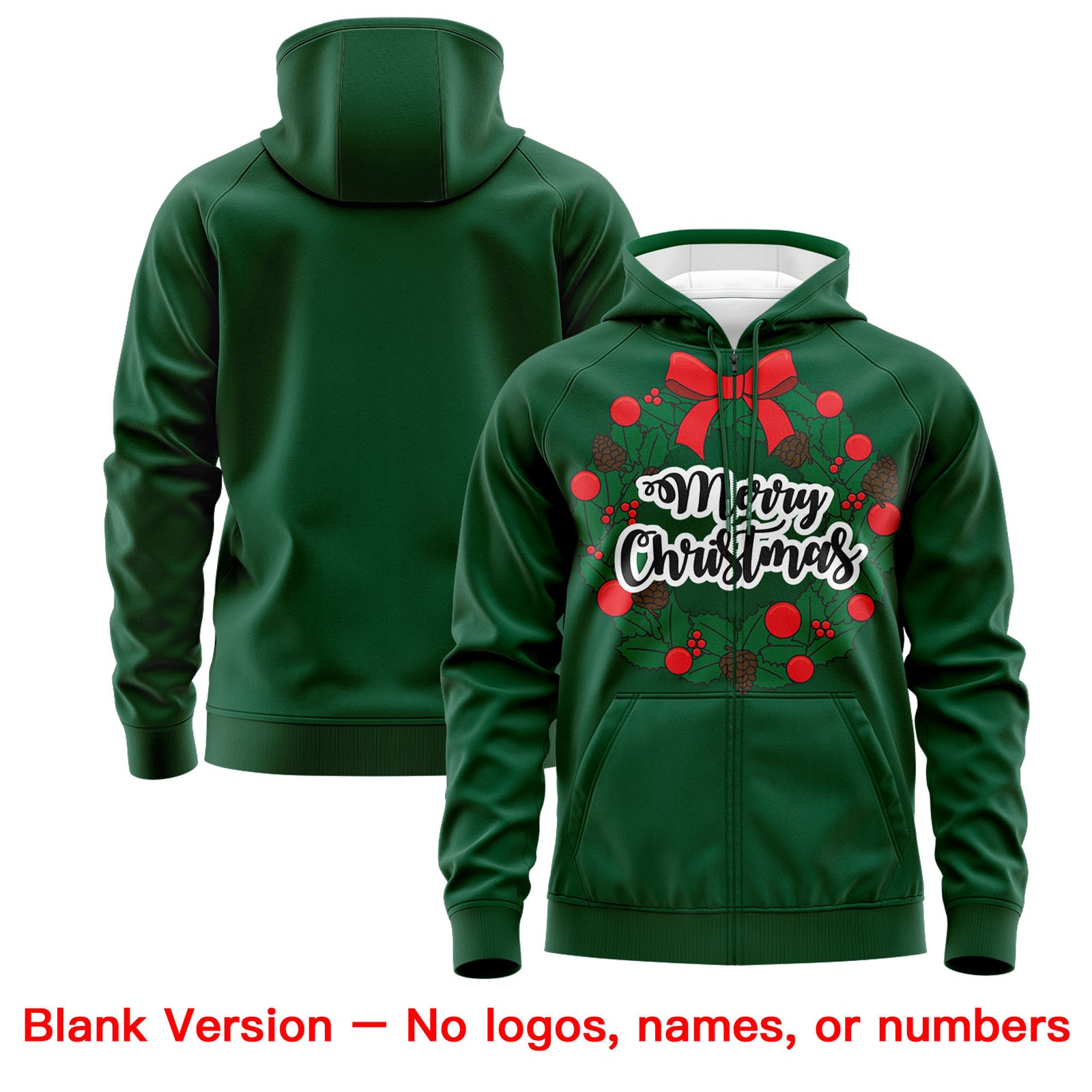 Custom Kelly Green Red Christmas Graffiti Pattern Athletic Full-Zip Hoodie| KXKSHOP