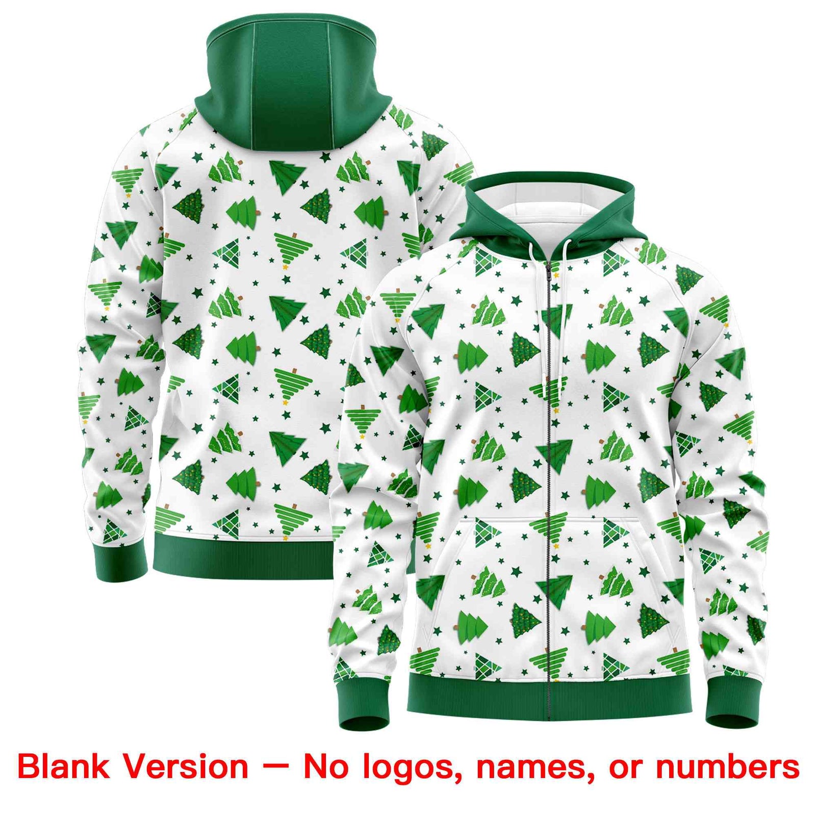 Custom White Kelly Green Christmas Graffiti Pattern Athletic Full-Zip Hoodie| KXKSHOP