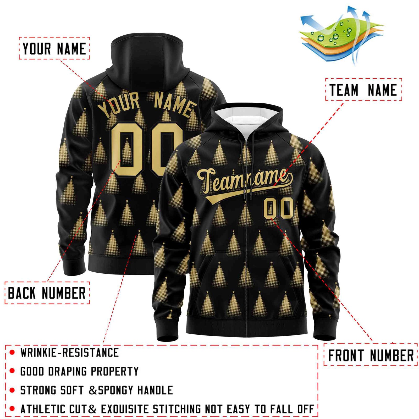 Custom Black Khaki Christmas Graffiti Pattern Athletic Full-Zip Hoodie| KXKSHOP