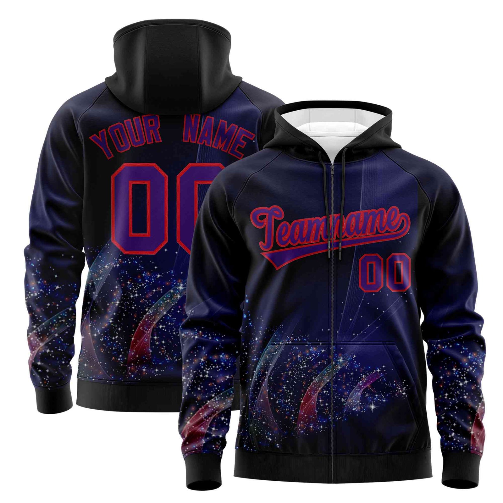 Custom Black Red Christmas Graffiti Pattern Athletic Full-Zip Hoodie| KXKSHOP