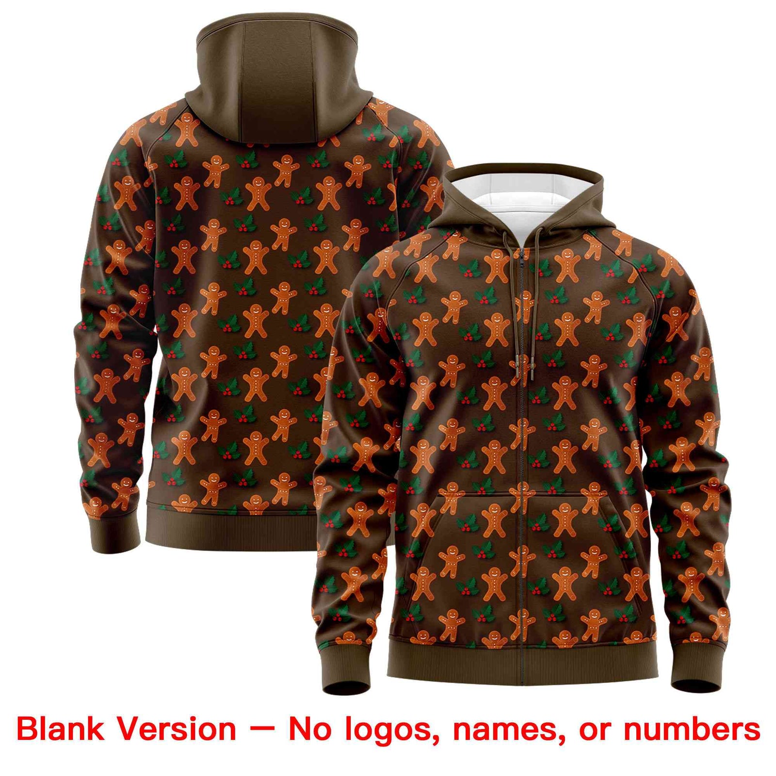 Custom Light Brown Kelly Green Christmas Graffiti Pattern Athletic Full-Zip Hoodie| KXKSHOP