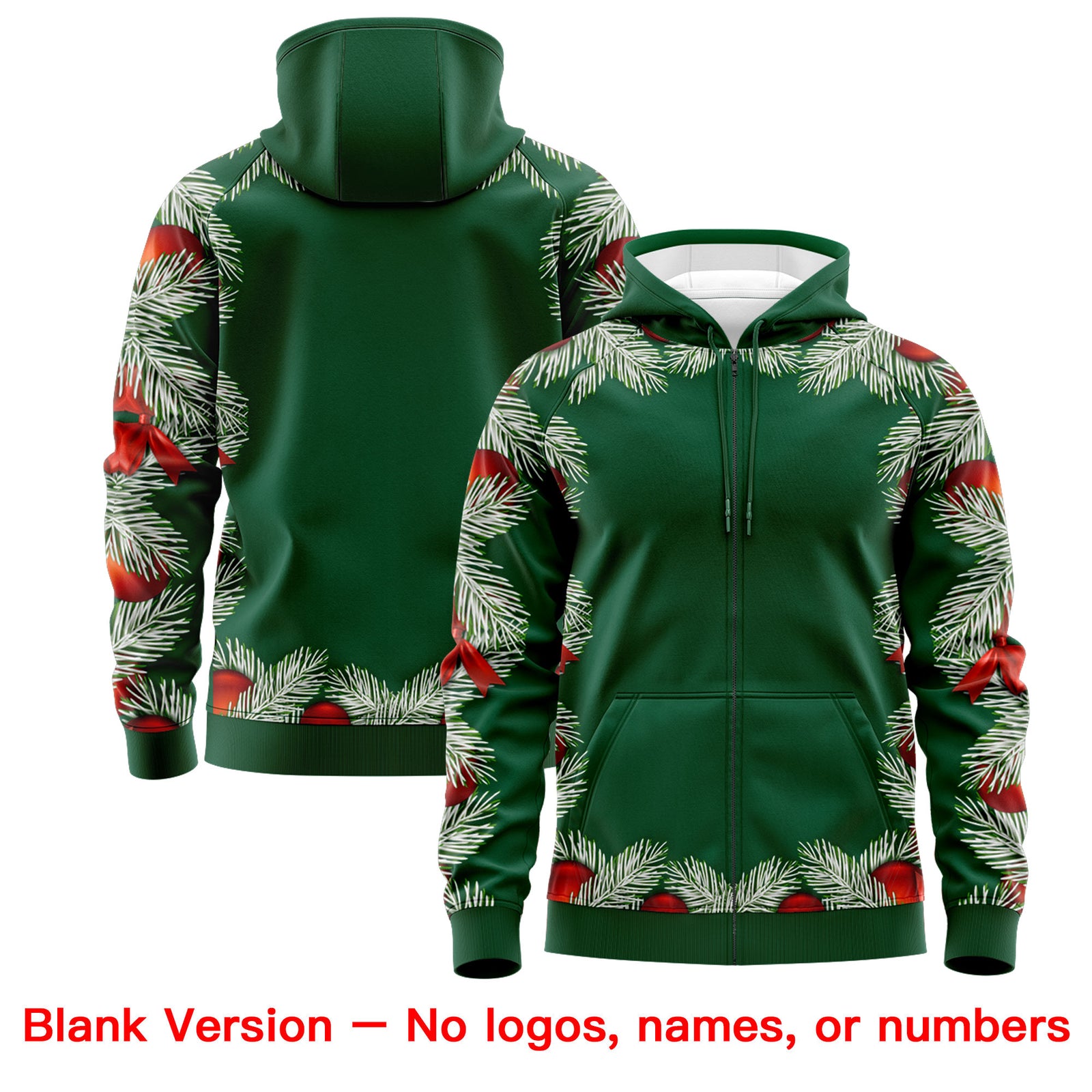 Custom Kelly Green Red Christmas Graffiti Pattern Athletic Full-Zip Hoodie