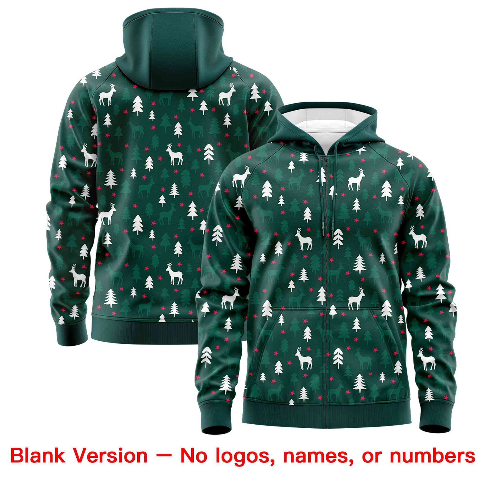 Custom Midnight Green Red Christmas Graffiti Pattern Athletic Full-Zip Hoodie
