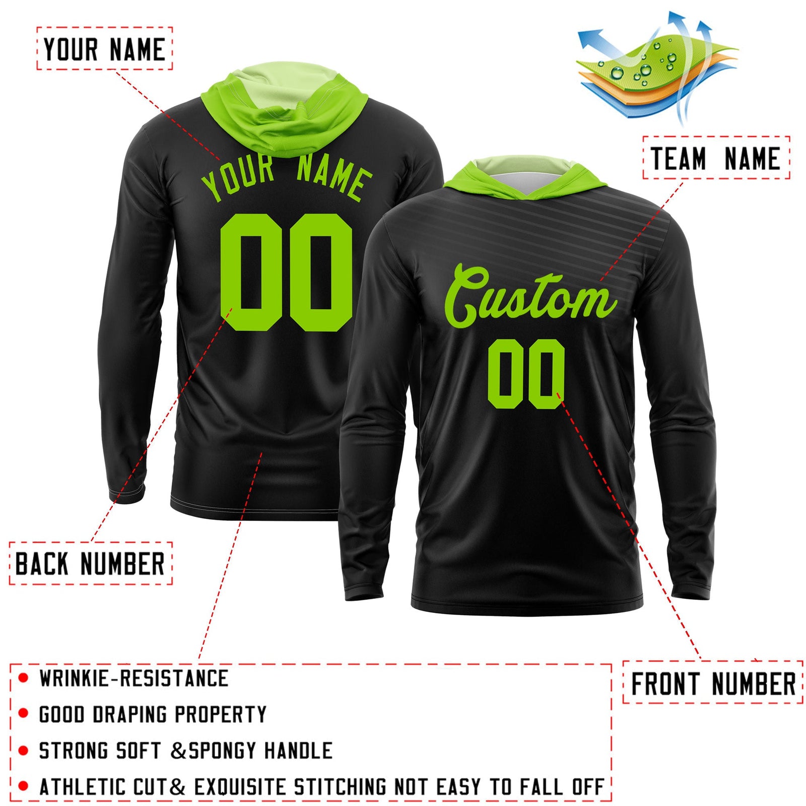 Custom Black Neon Green Basketball Shooting Shirt Performance Training Quick Dry Hoodie| KXKSHOP