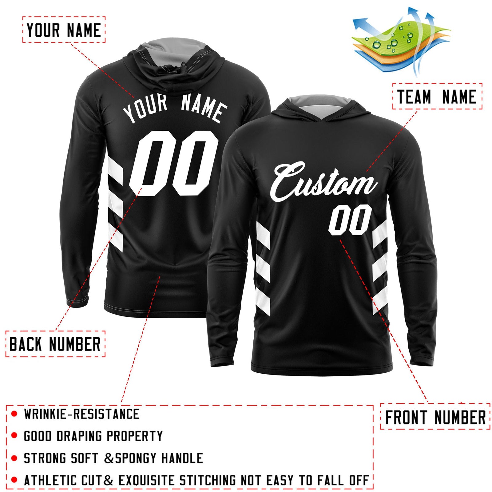 Custom Black White Basketball Shooting Shirt Performance Training Lightweight Hoodie| KXKSHOP