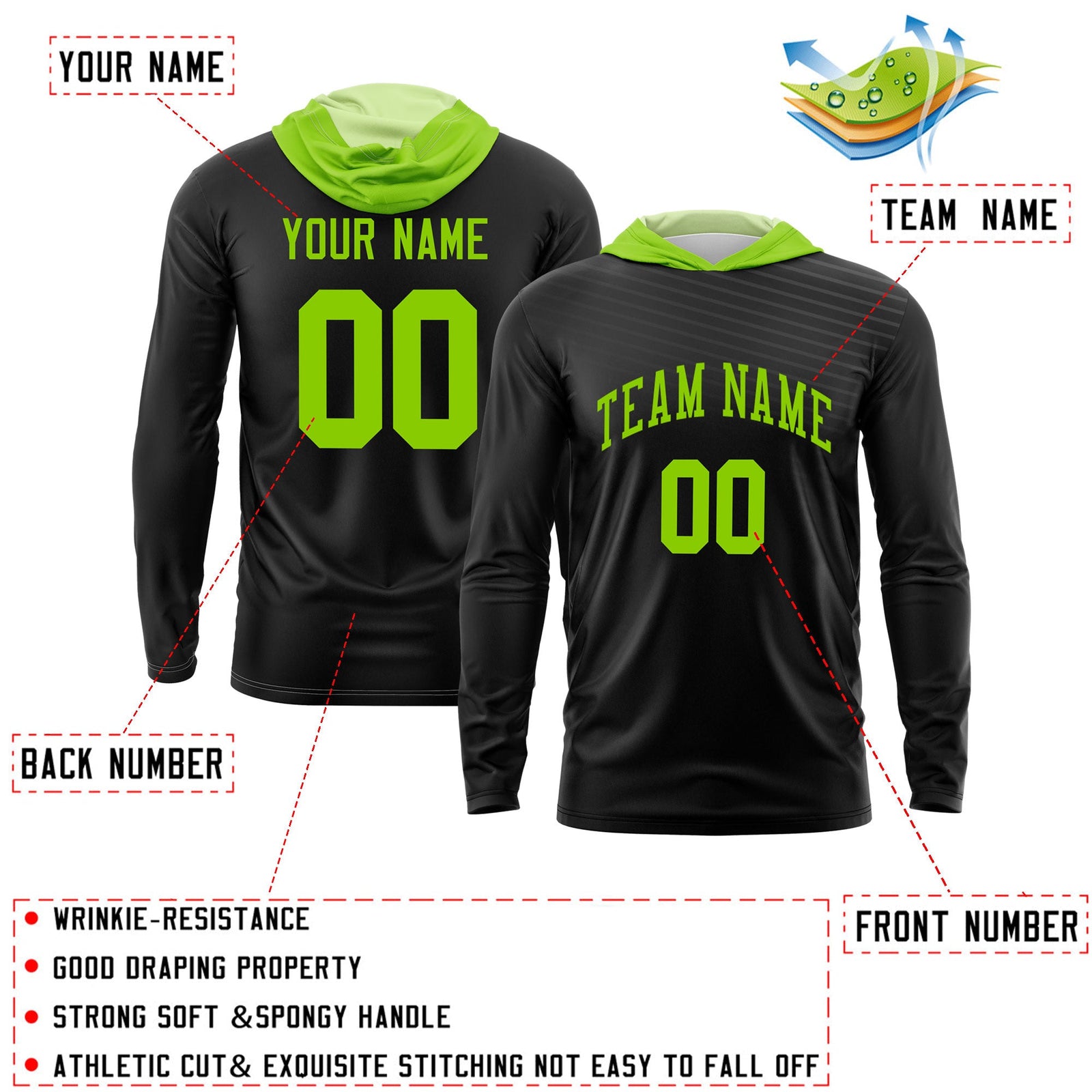 Custom Black Neon Green Basketball Shooting Shirt Performance Training Quick Dry Hoodie| KXKSHOP