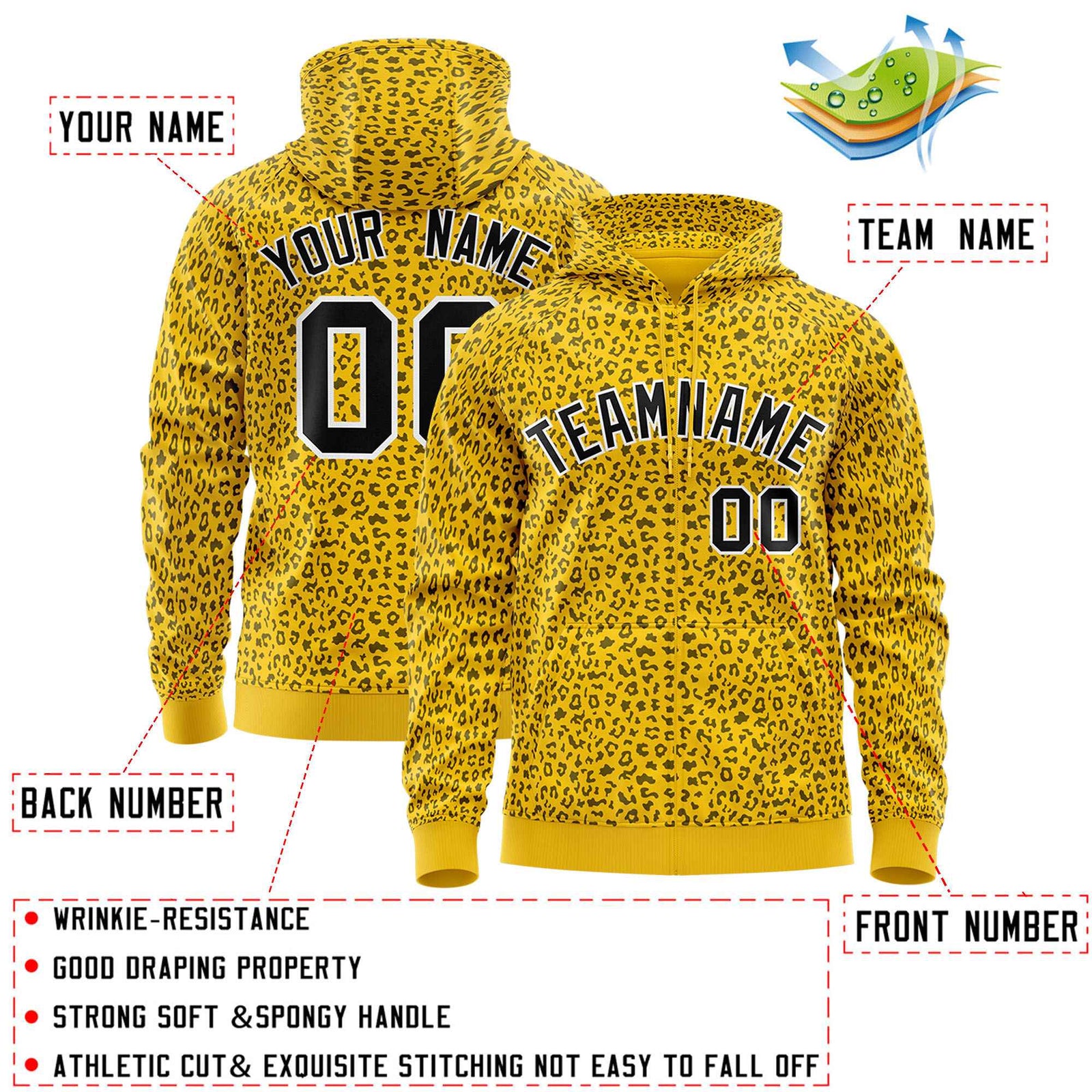 Custom Orange Royal Varsity Full-Zip Letterman Leopard Print Hoodie Jacket