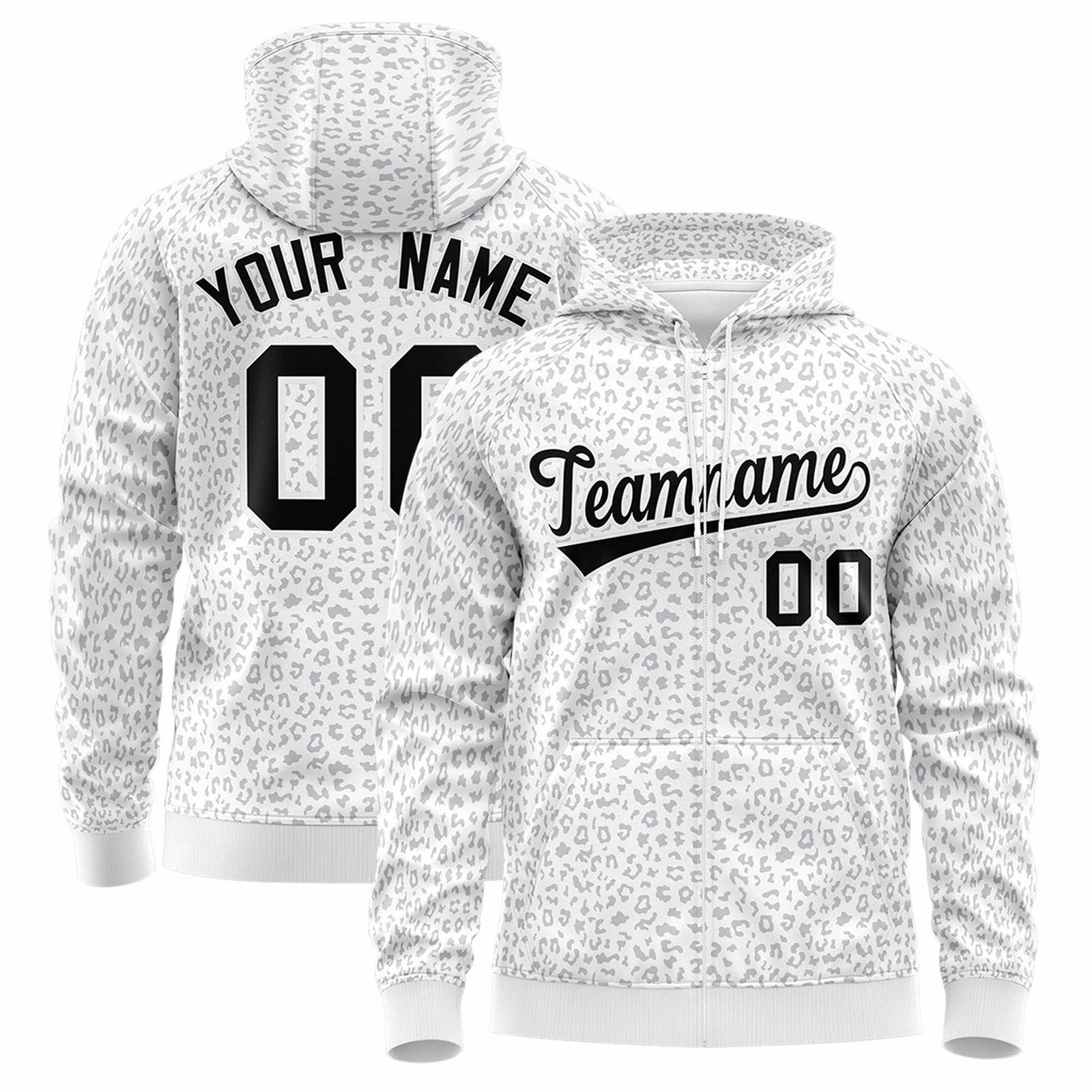 Custom White Black Varsity Full-Zip Letterman Leopard Print Jacket Hoodie