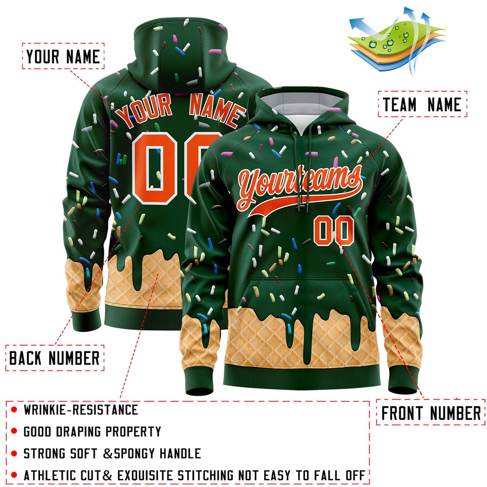 Custom Green Graffiti Pattern Fashion Hoodie Athletic Pullover Sweatshirt