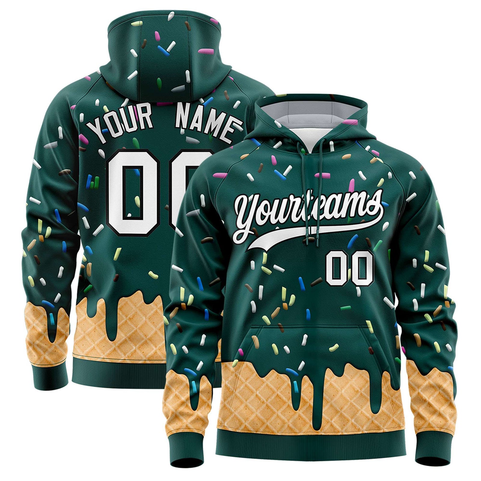 Custom Midnight Green Graffiti Pattern Fashion Hoodie Athletic Pullover Sweatshirt