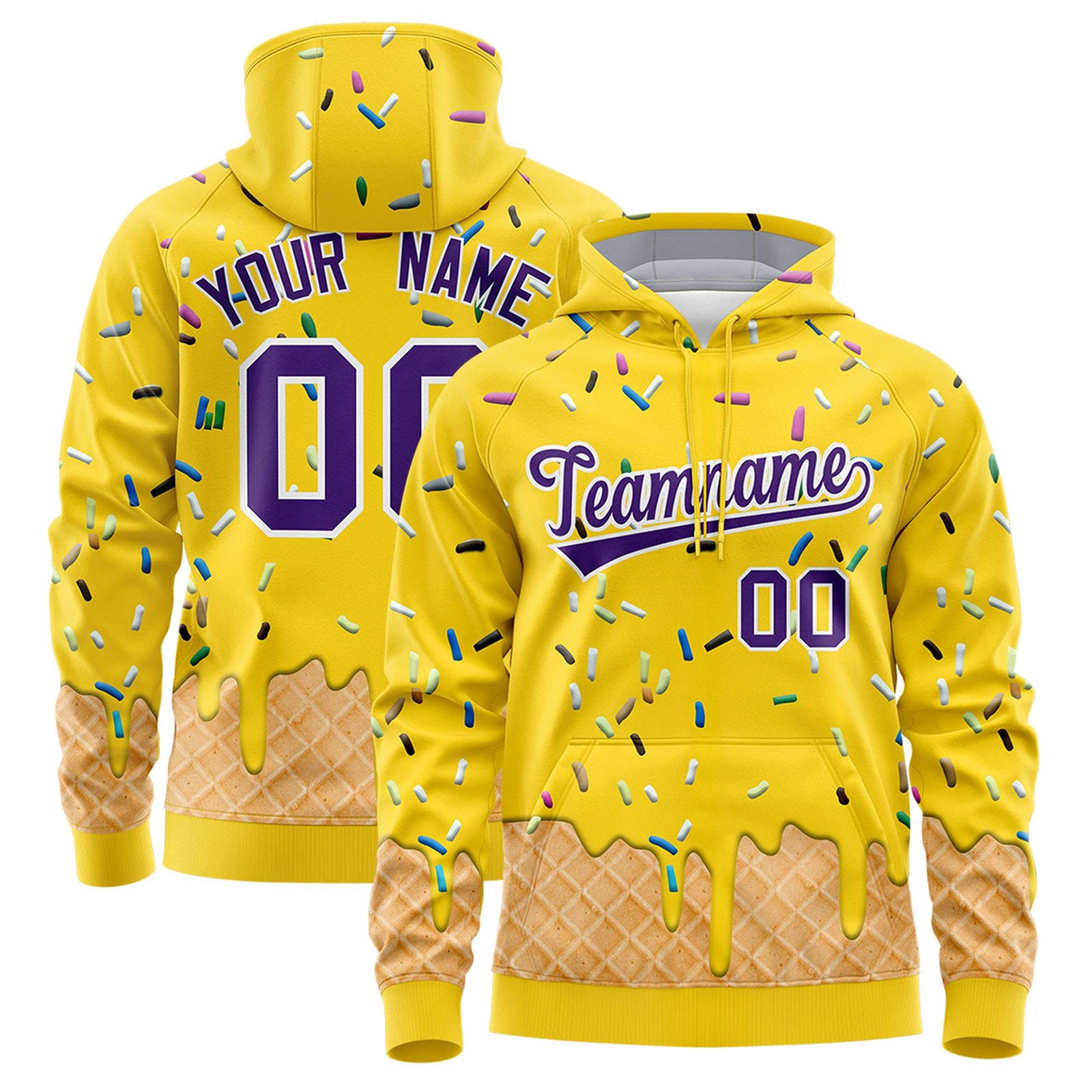 Custom Gold Graffiti Pattern Fashion Hoodie Athletic Pullover Sweatshirt
