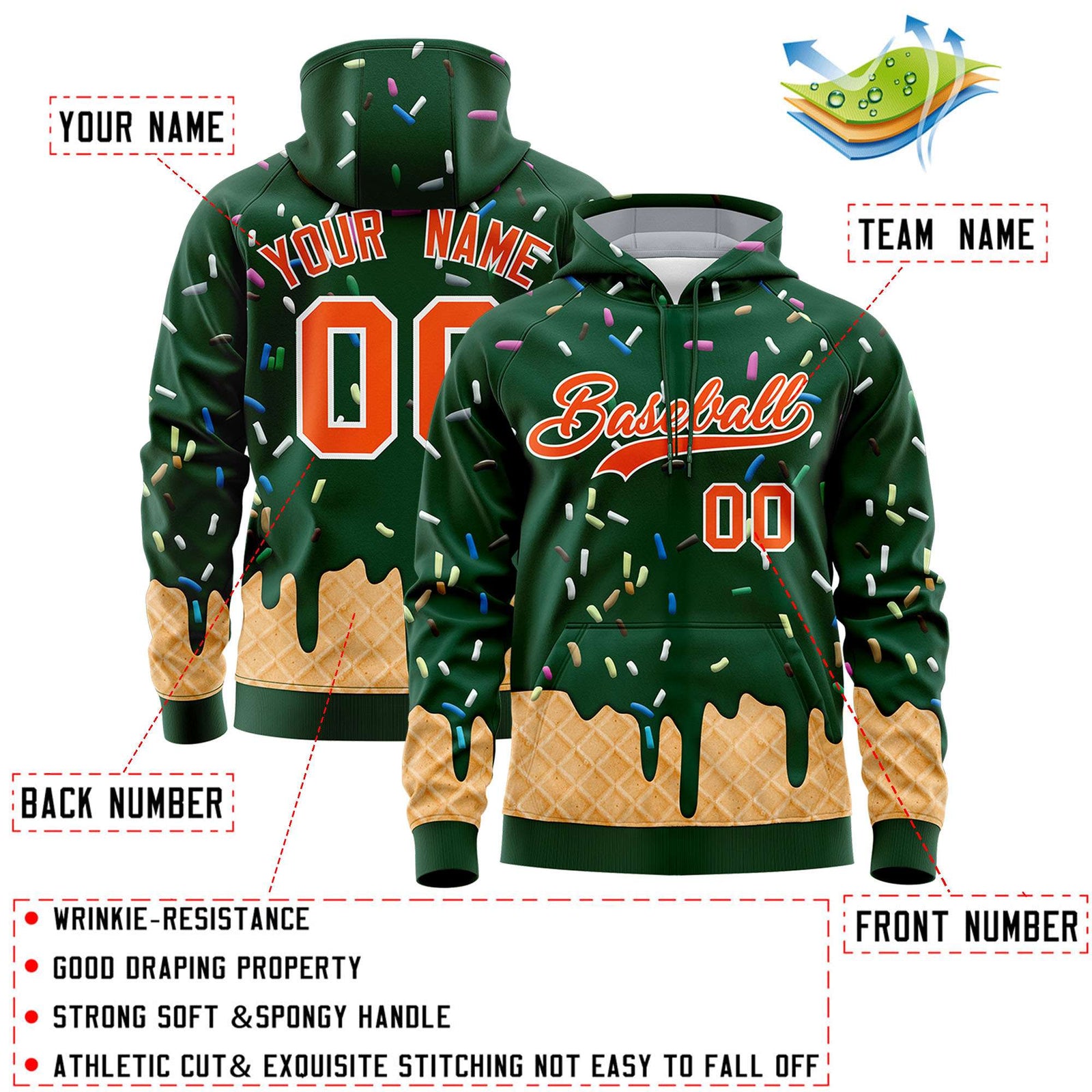 Custom Green Graffiti Pattern Fashion Hoodie Athletic Pullover Sweatshirt