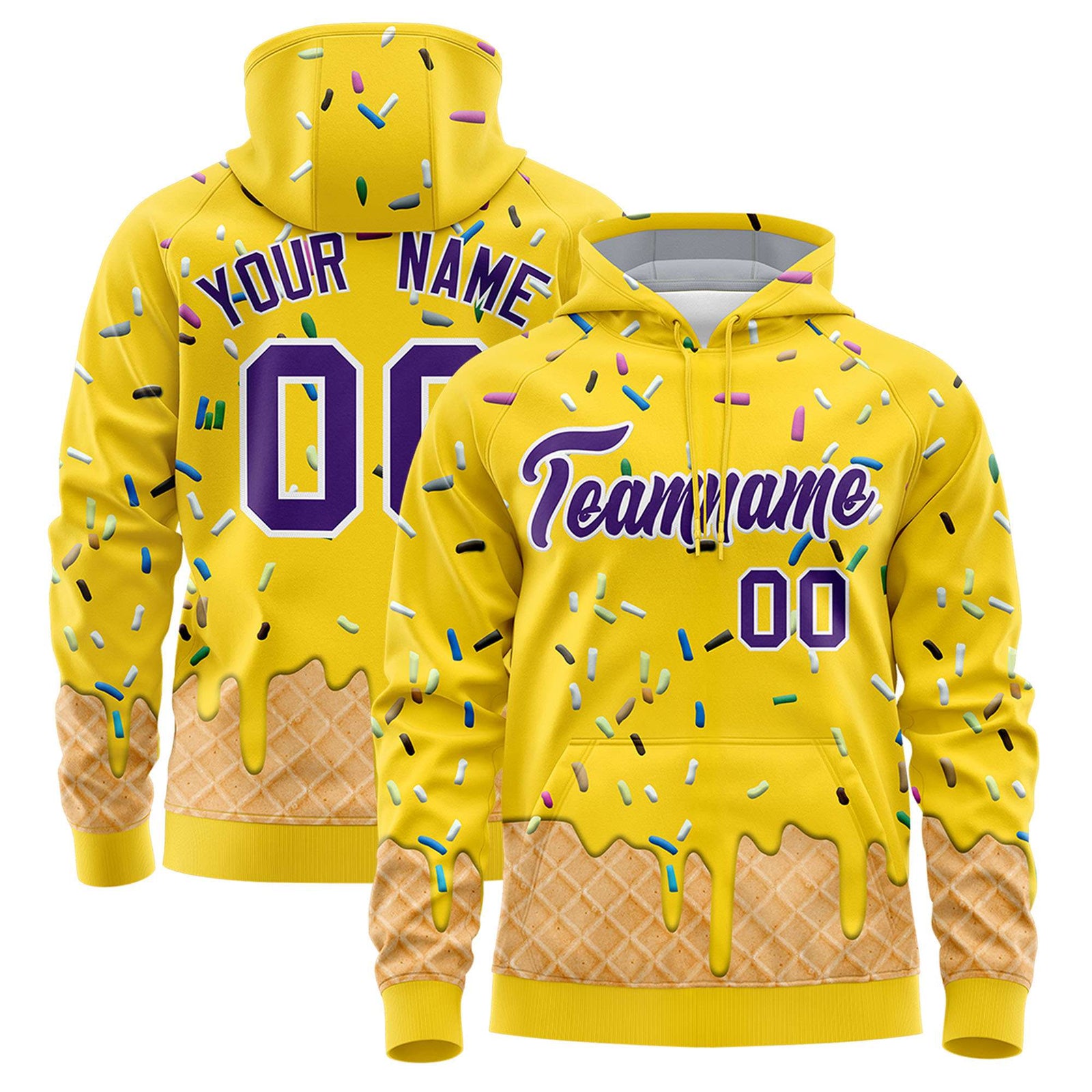 Custom Gold Graffiti Pattern Fashion Hoodie Athletic Pullover Sweatshirt