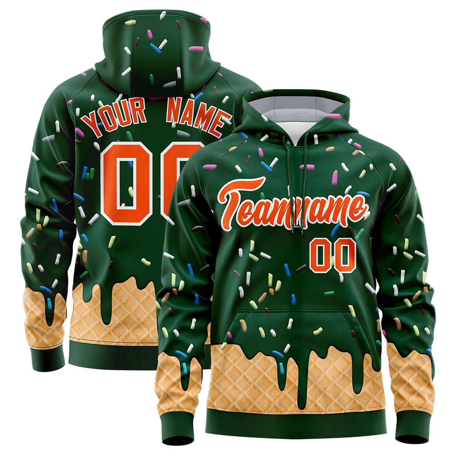 Custom Green Graffiti Pattern Fashion Hoodie Athletic Pullover Sweatshirt