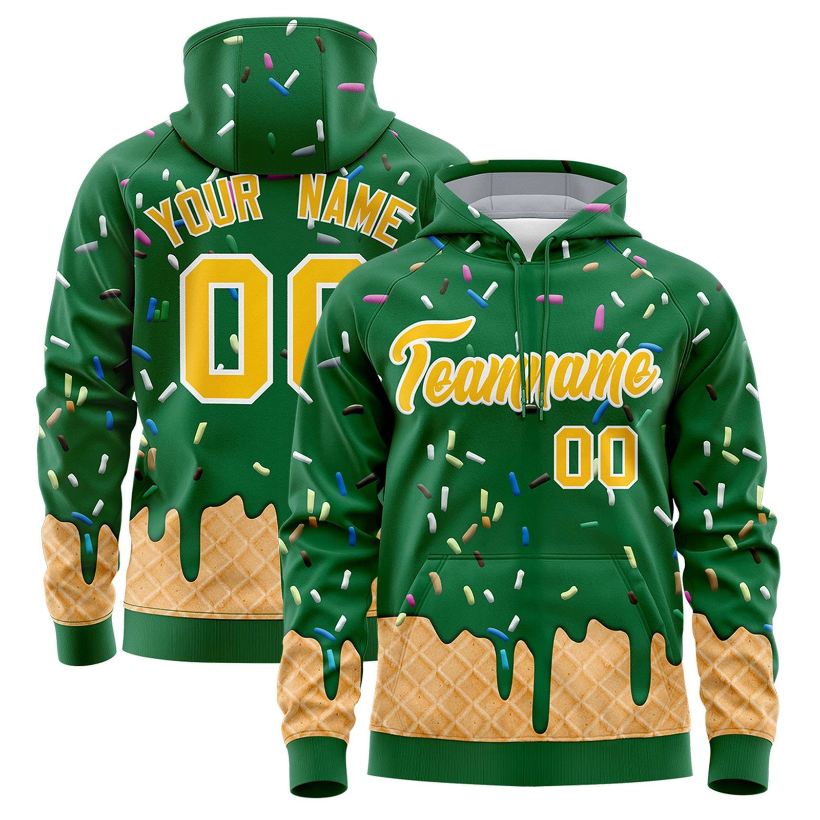 Custom Kelly Green Graffiti Pattern Fashion Hoodie Athletic Pullover Sweatshirt