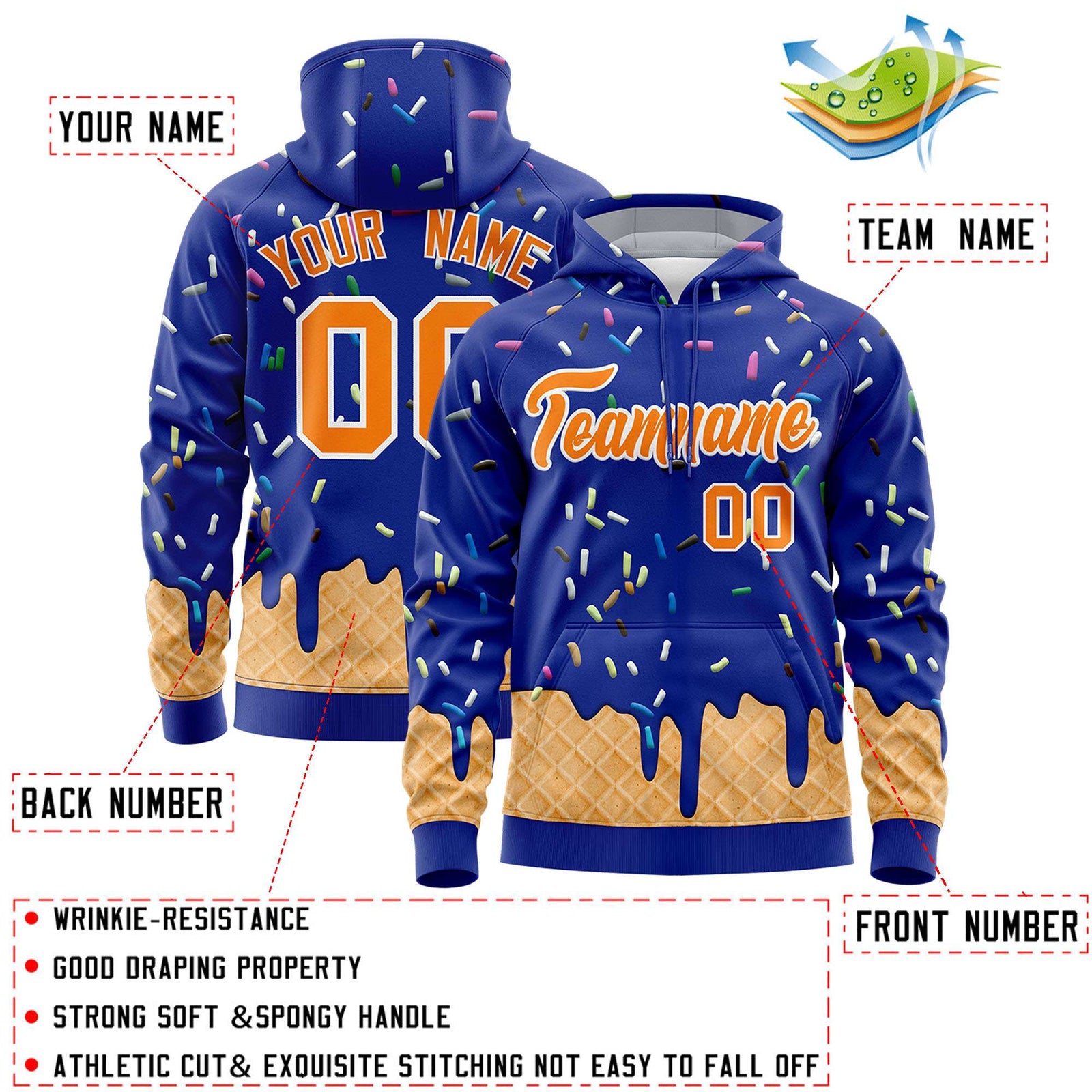 Custom Royal Graffiti Pattern Fashion Hoodie Athletic Pullover Sweatshirt