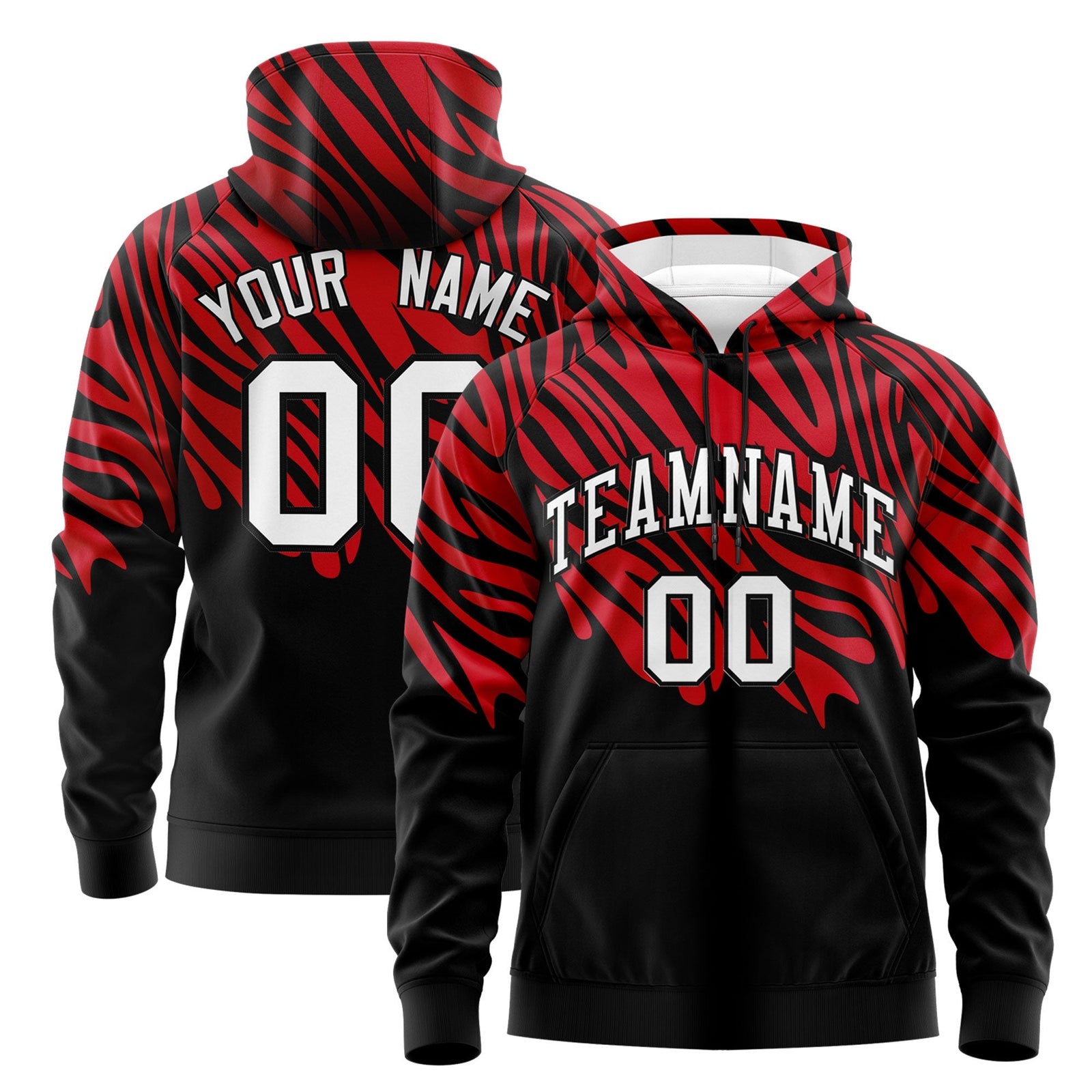 Custom Red Black Leopard Print Pullover Sweatshirt Hoodie| KXKSHOP
