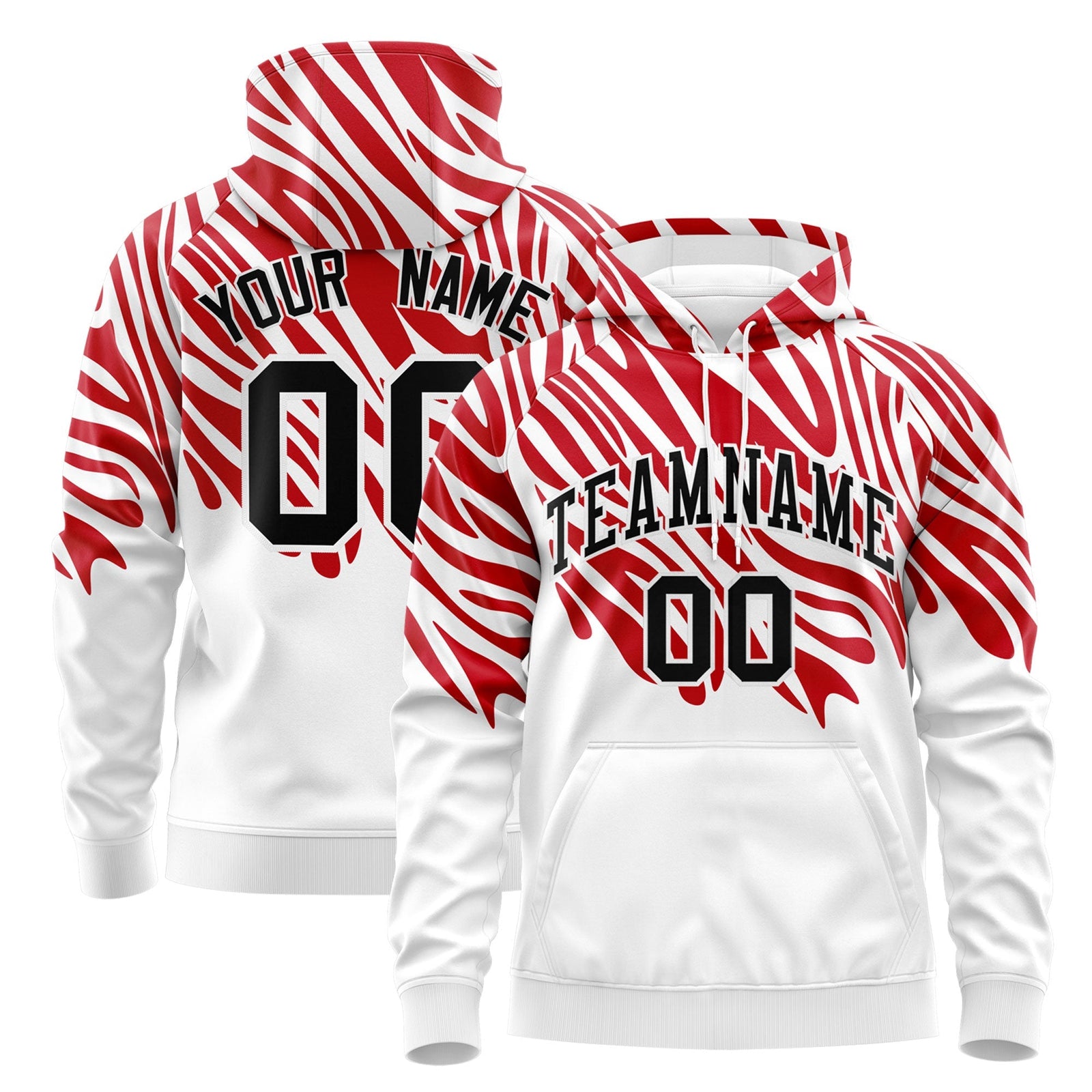 Custom Red White Black Leopard Print Pullover Sweatshirt Hoodie| KXKSHOP