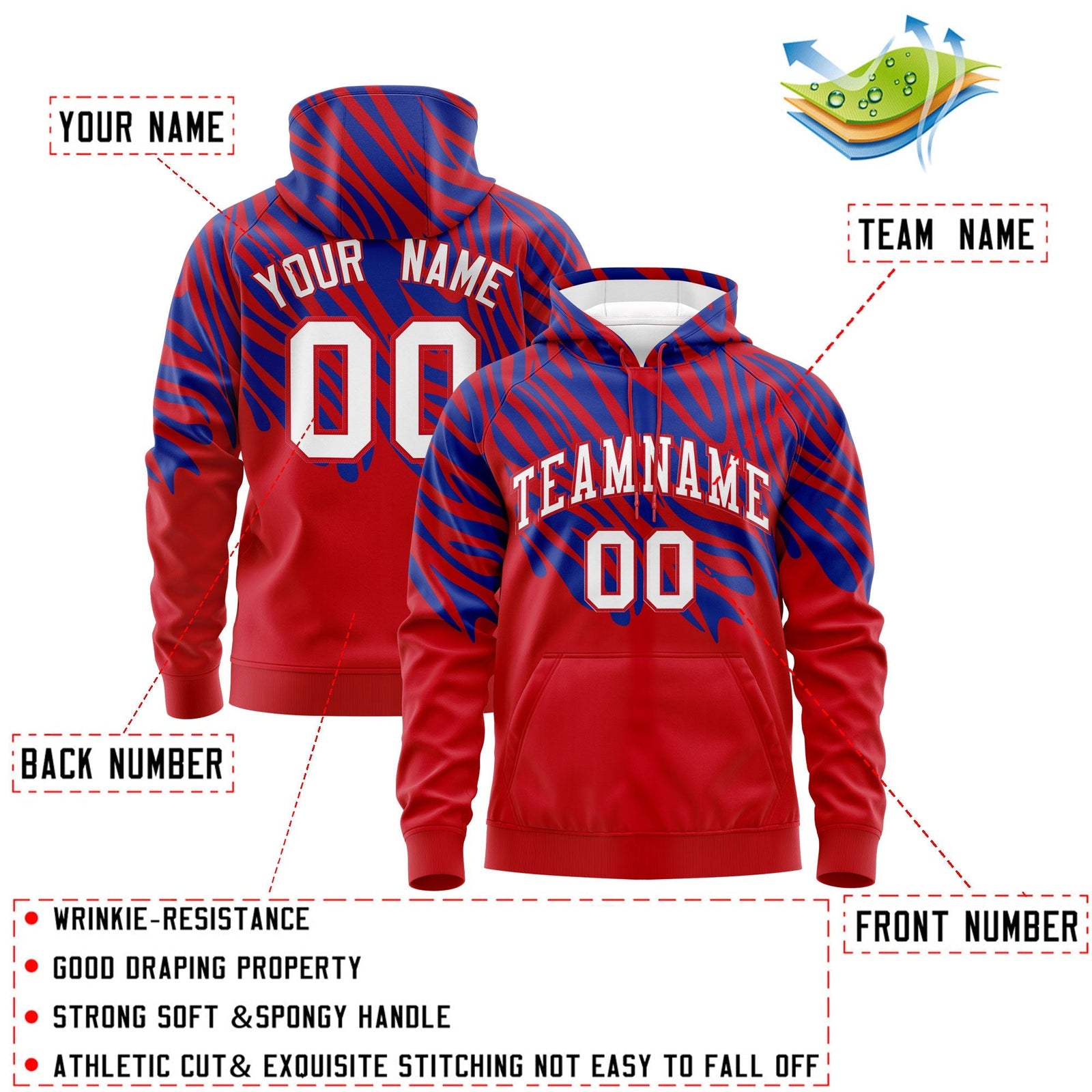 Custom Red Royal Blue Leopard Print Pullover Sweatshirt Hoodie| KXKSHOP