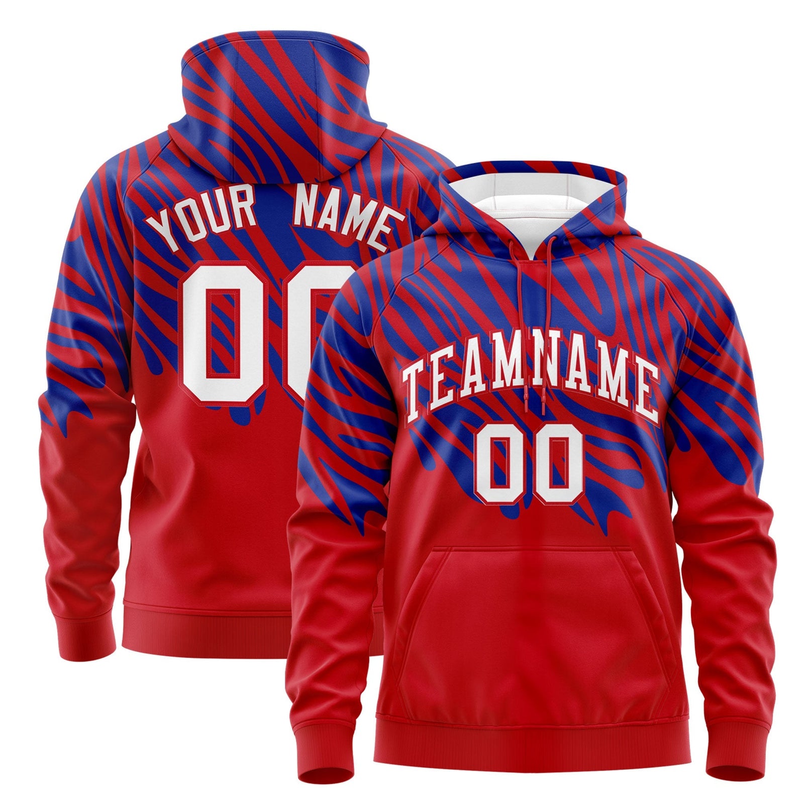 Custom Red Royal Blue Leopard Print Pullover Sweatshirt Hoodie| KXKSHOP