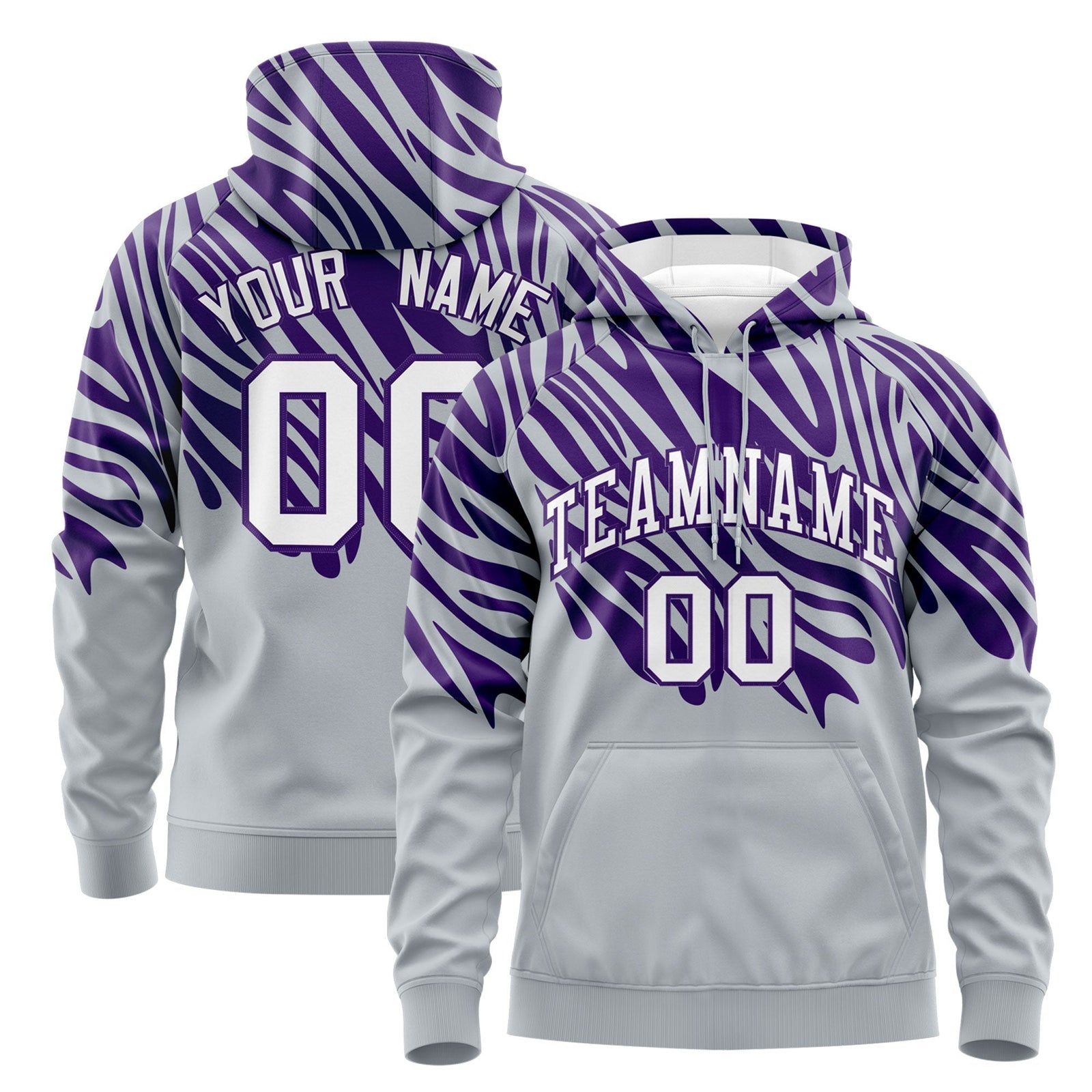 Custom Purple Silver Leopard Print Pullover Sweatshirt Hoodie| KXKSHOP