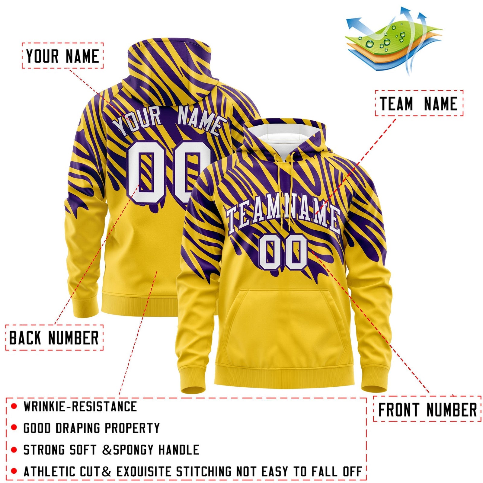 Custom Purple Gold Leopard Print Pullover Sweatshirt Hoodie| KXKSHOP