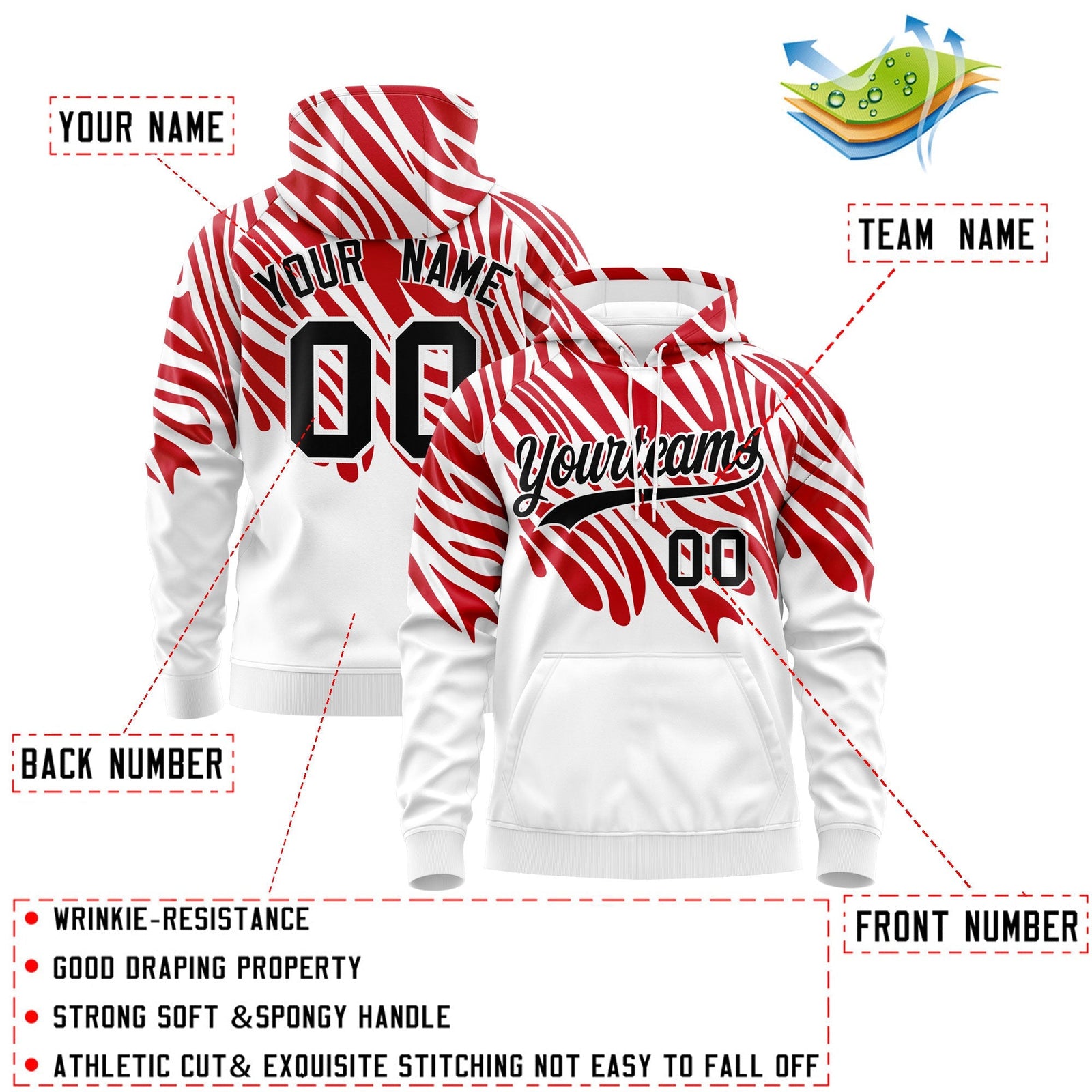 Custom Red White Black Leopard Print Pullover Sweatshirt Hoodie| KXKSHOP