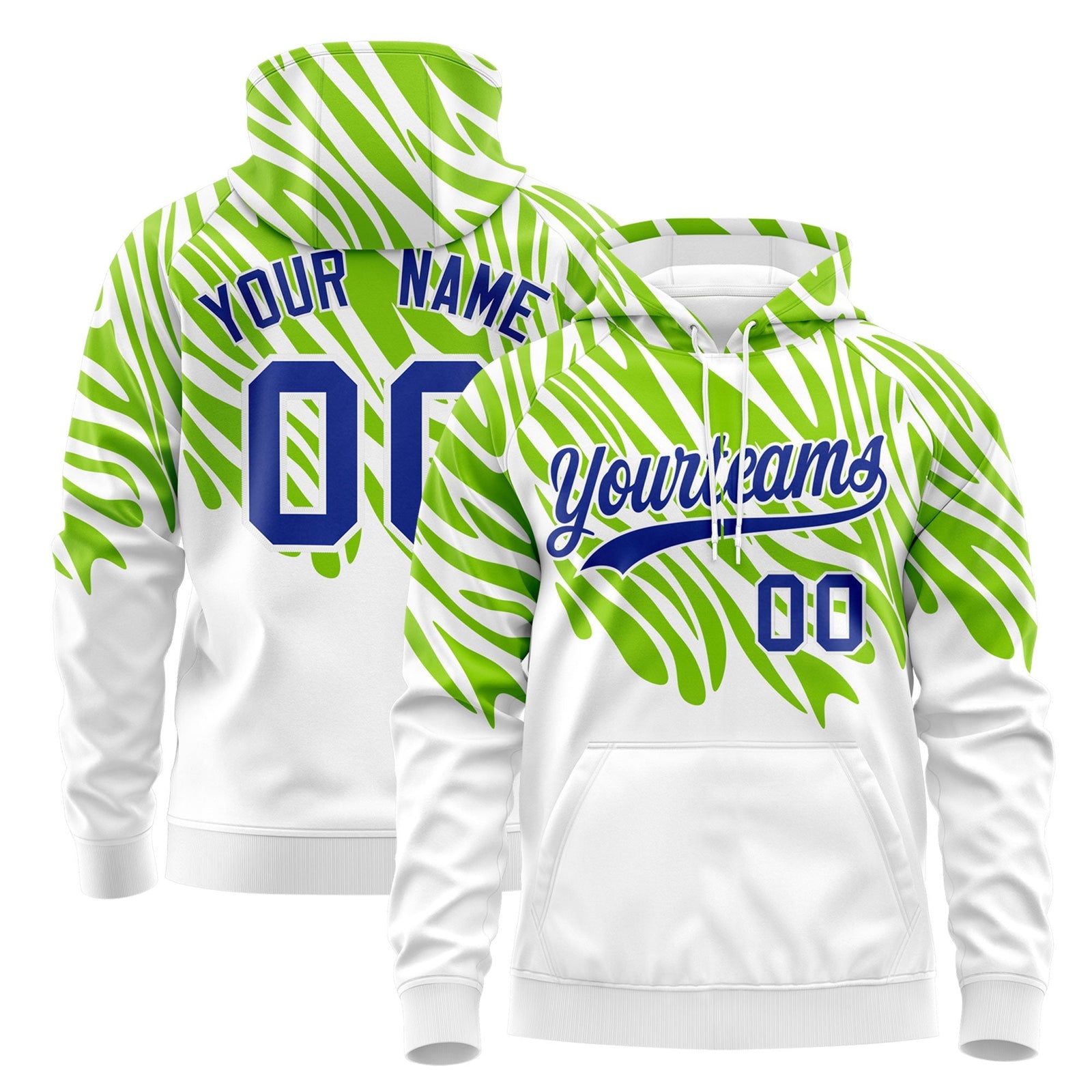 Custom Neon Green White Royal Blue Leopard Print Pullover Sweatshirt Hoodie| KXKSHOP
