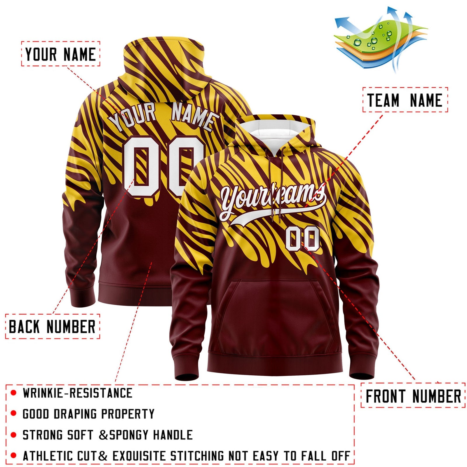 Custom Crimson Gold White Leopard Print Pullover Sweatshirt Hoodie| KXKSHOP