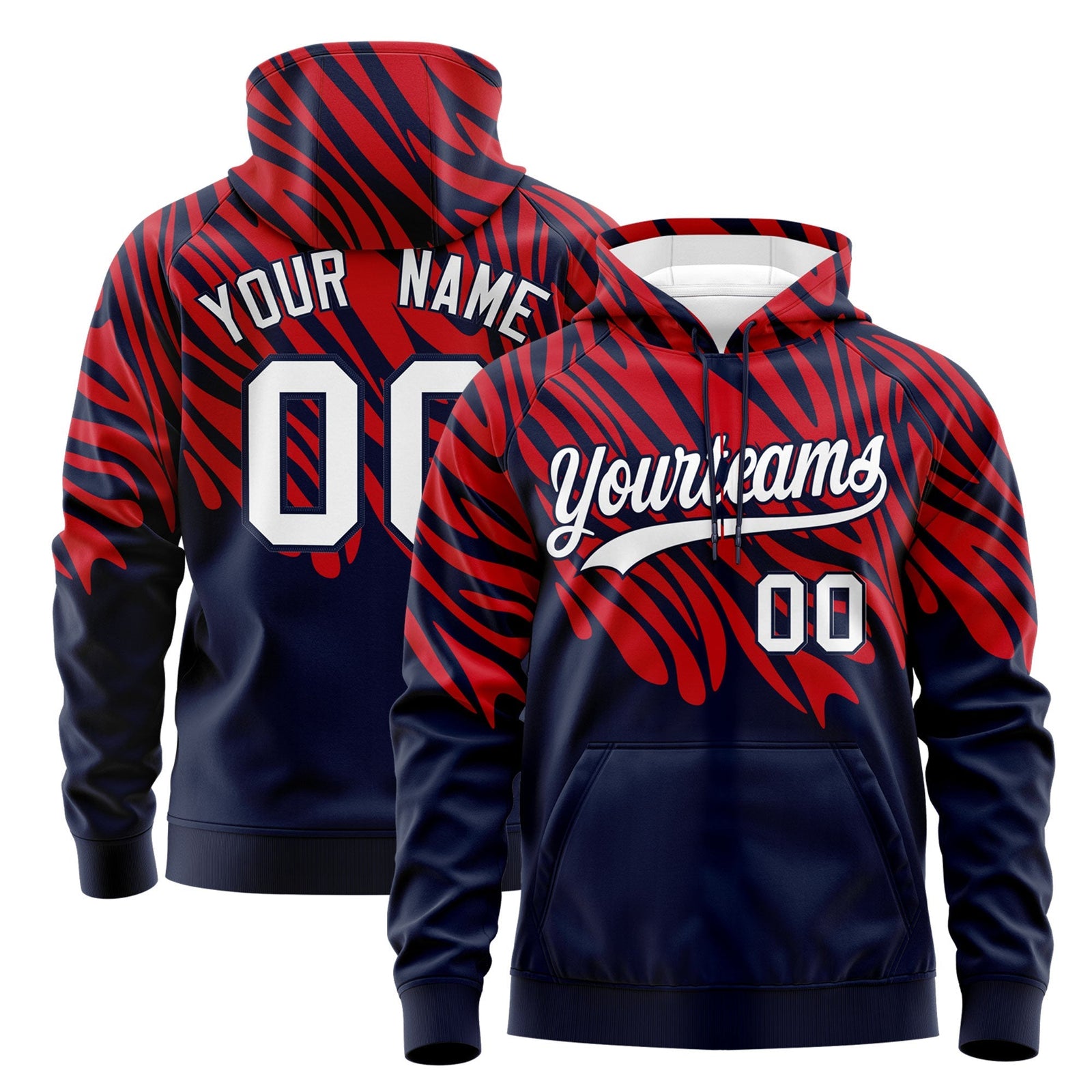 Custom Red Navy Leopard Print Pullover Sweatshirt Hoodie| KXKSHOP