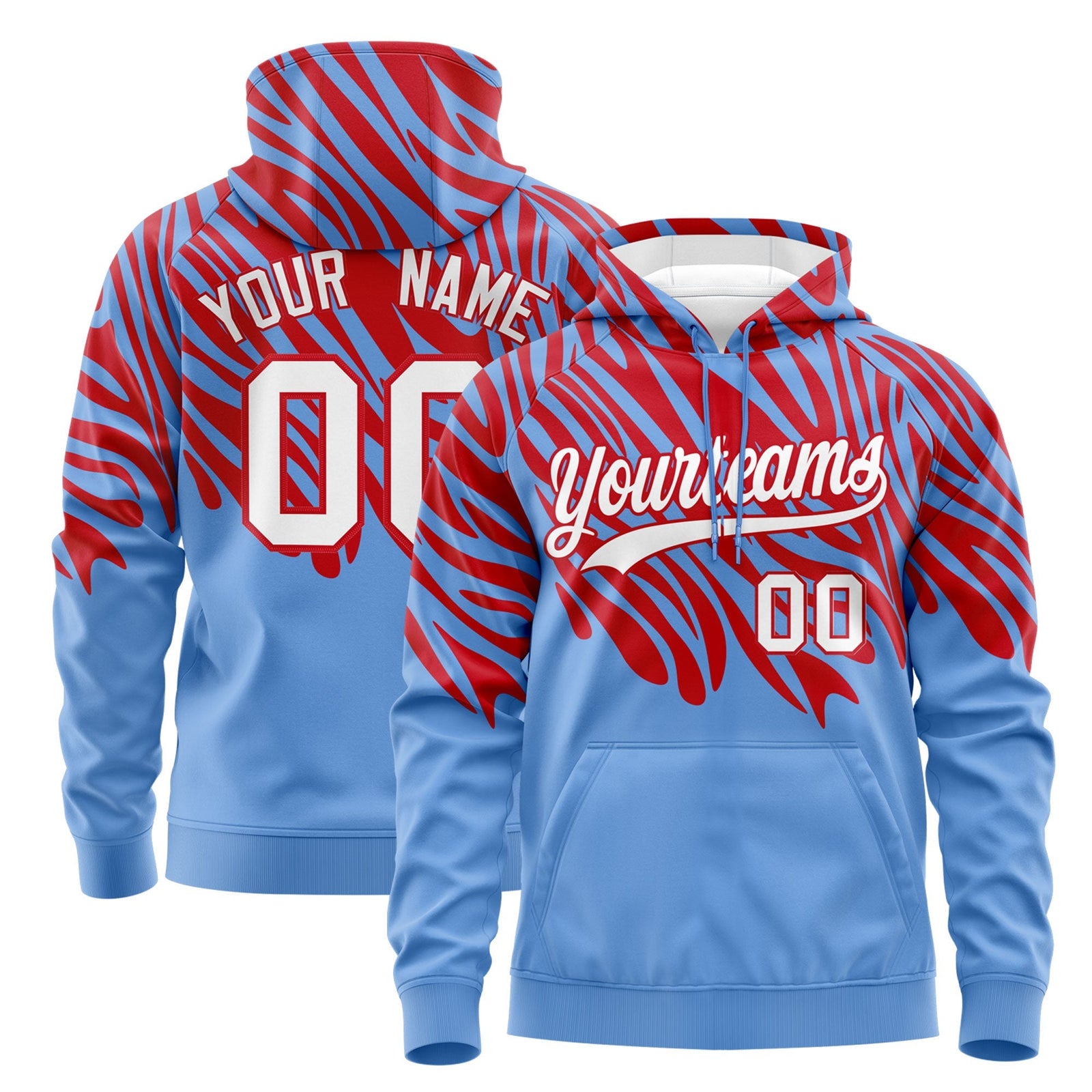 Custom Red Light Blue Leopard Print Pullover Sweatshirt Hoodie| KXKSHOP