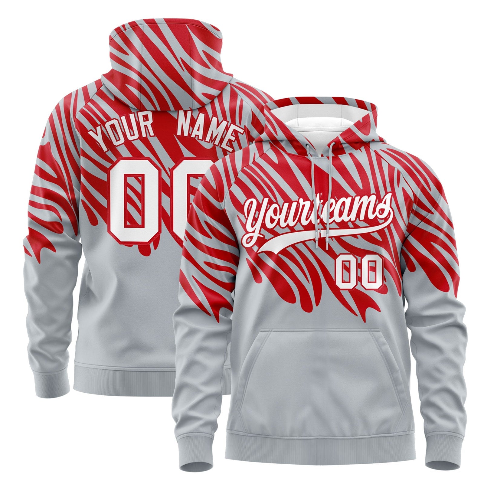 Custom Red Silver Leopard Print Pullover Sweatshirt Hoodie| KXKSHOP