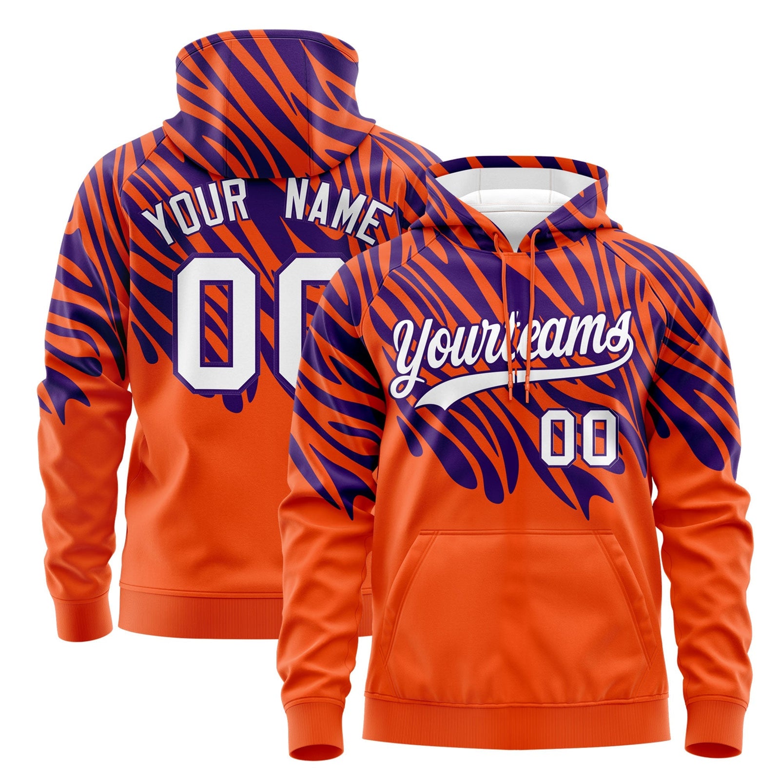 Custom Orange Purple Leopard Print Pullover Sweatshirt Hoodie| KXKSHOP