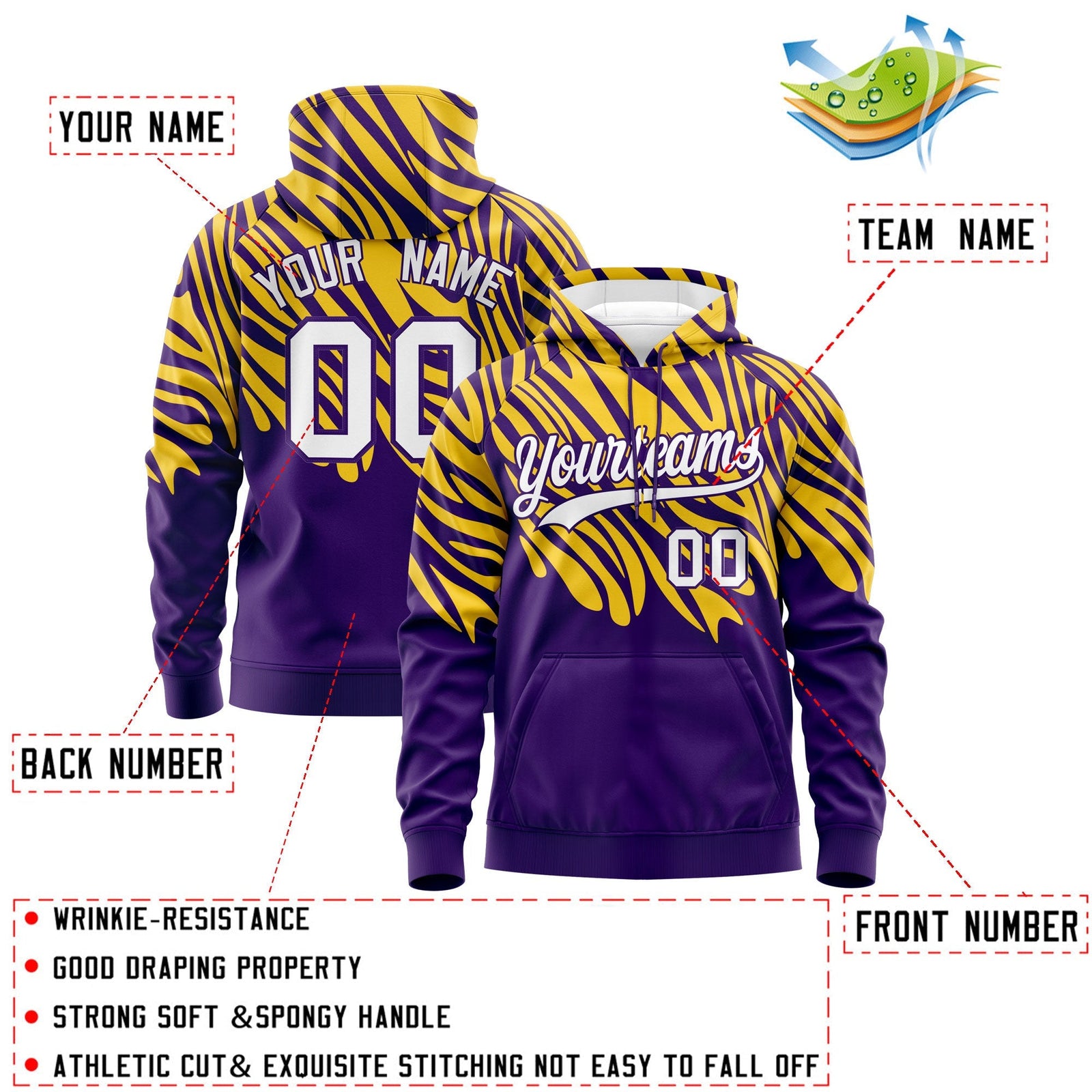 Custom Gold Purple Leopard Print Pullover Sweatshirt Hoodie| KXKSHOP