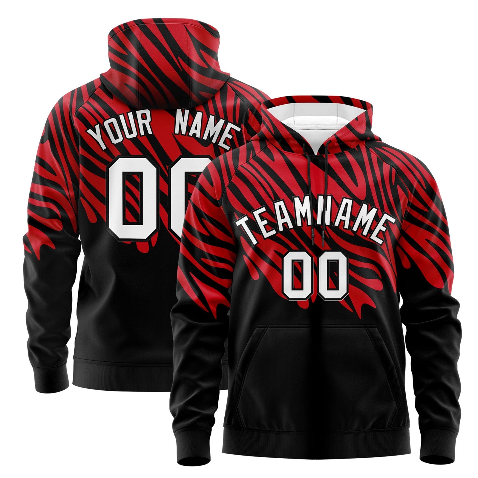 Custom Red Black Leopard Print Pullover Sweatshirt Hoodie| KXKSHOP
