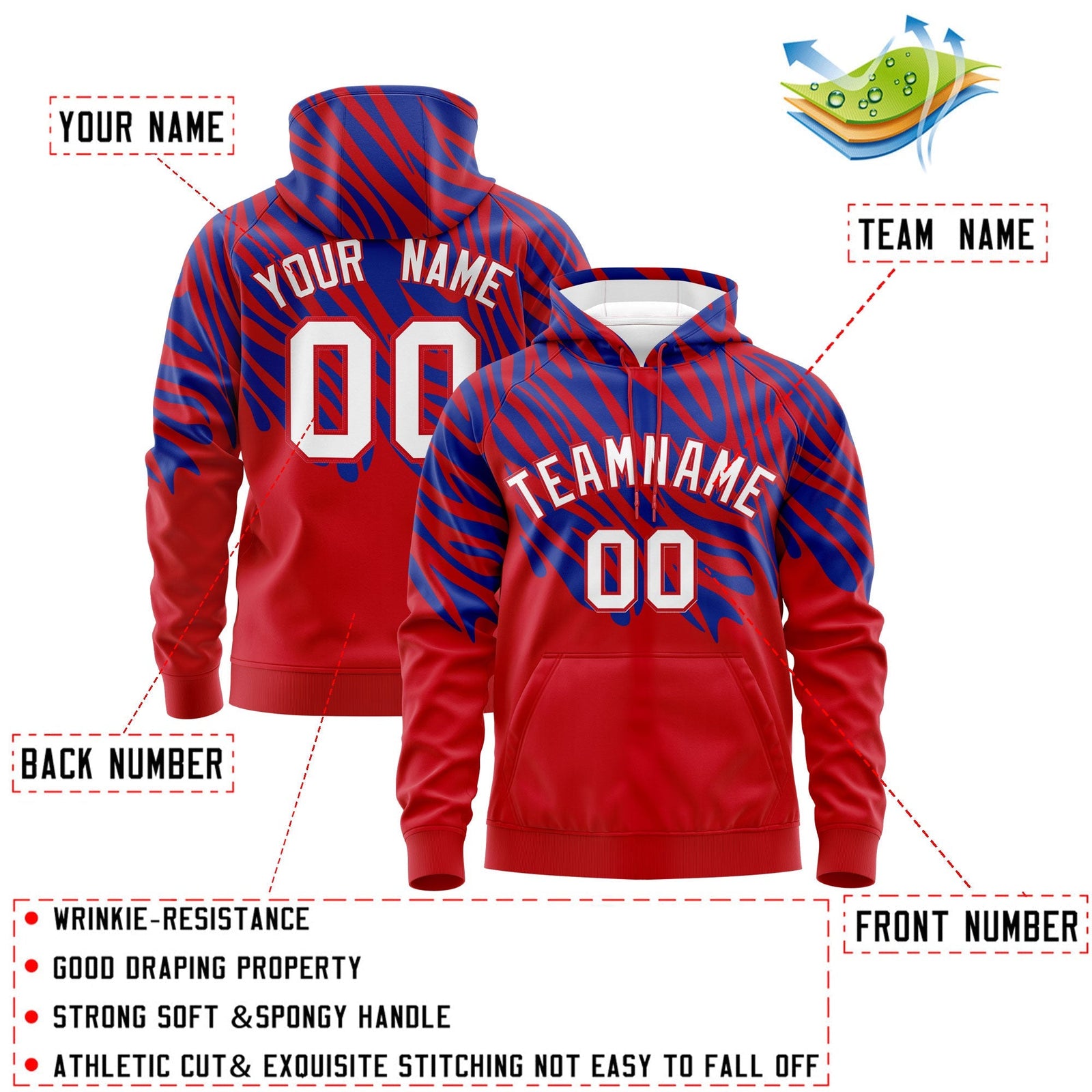 Custom Red Royal Blue Leopard Print Pullover Sweatshirt Hoodie| KXKSHOP