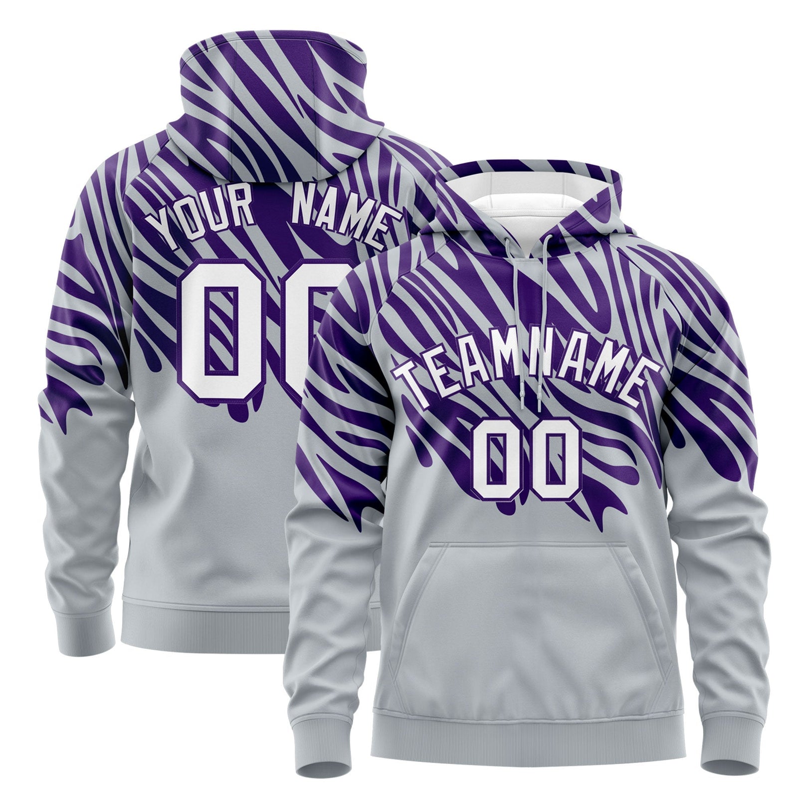 Custom Purple Silver Leopard Print Pullover Sweatshirt Hoodie| KXKSHOP